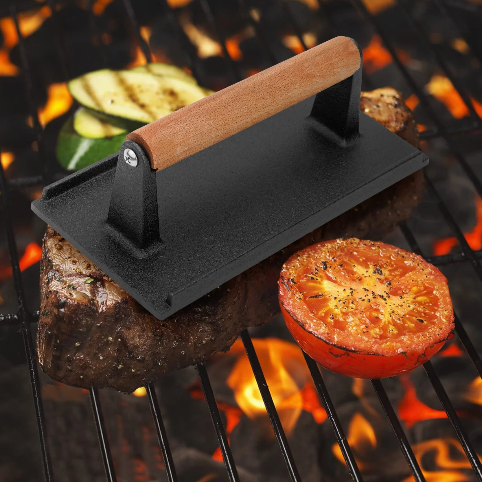 onlyfire Presse à Steak en Fonte Gril Presse Bacon Presse à Viande Burger Smasher