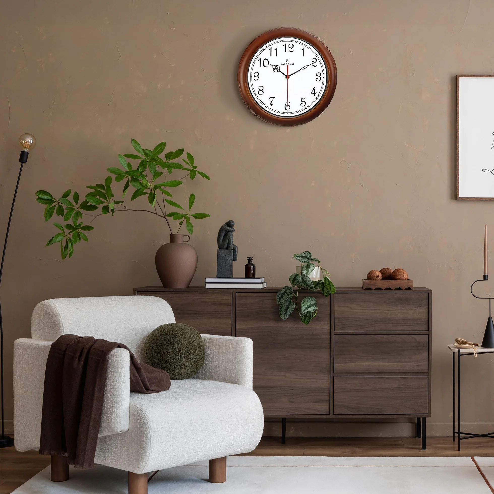 Lafocuse Horloge Murale Bois Massif Vintage 30cm Silencieuse Design Retro