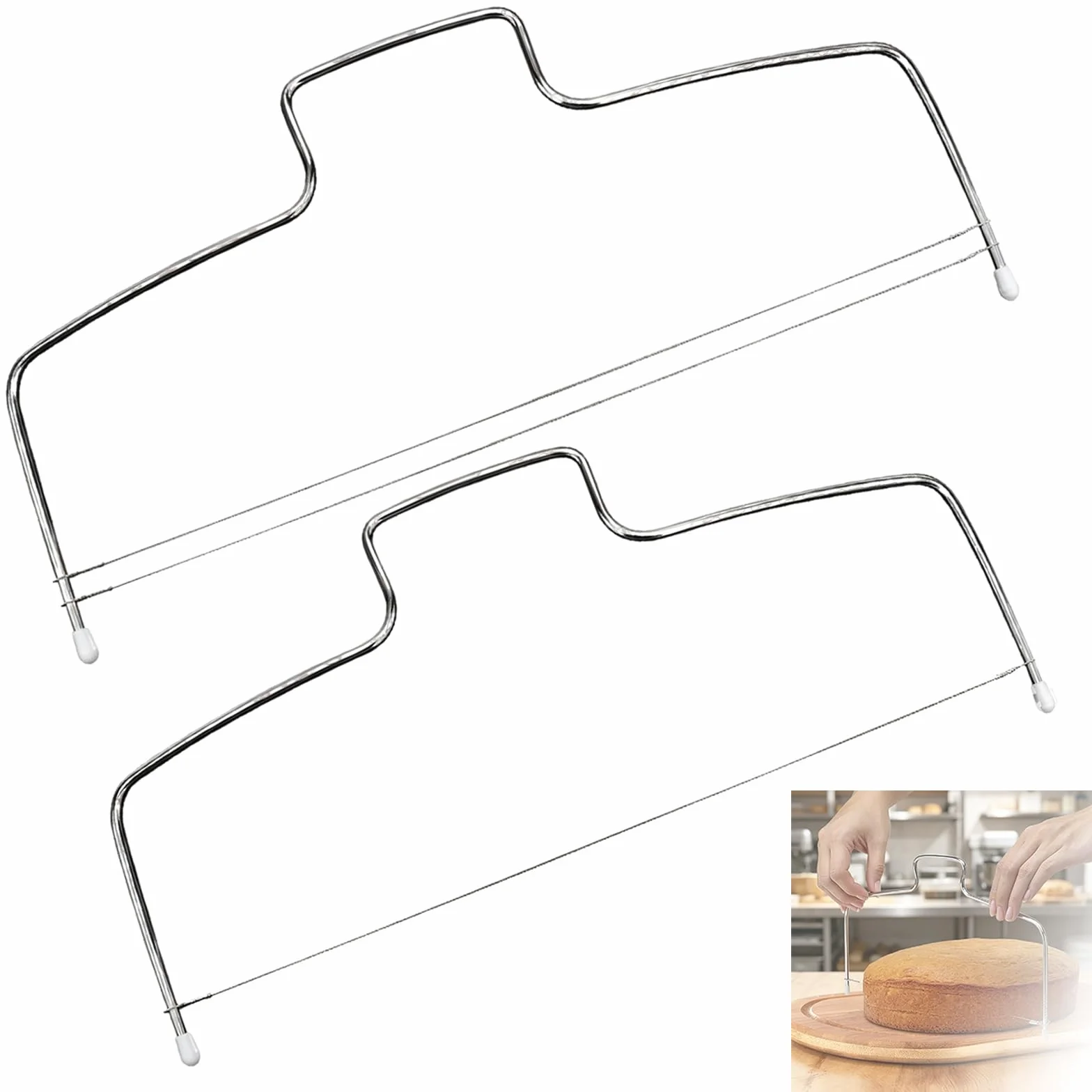 GIONAR Coupe-gâteau en Acier Inoxydable Réglable, 2 Pièces Lame Simple/Double pour Layer Cake