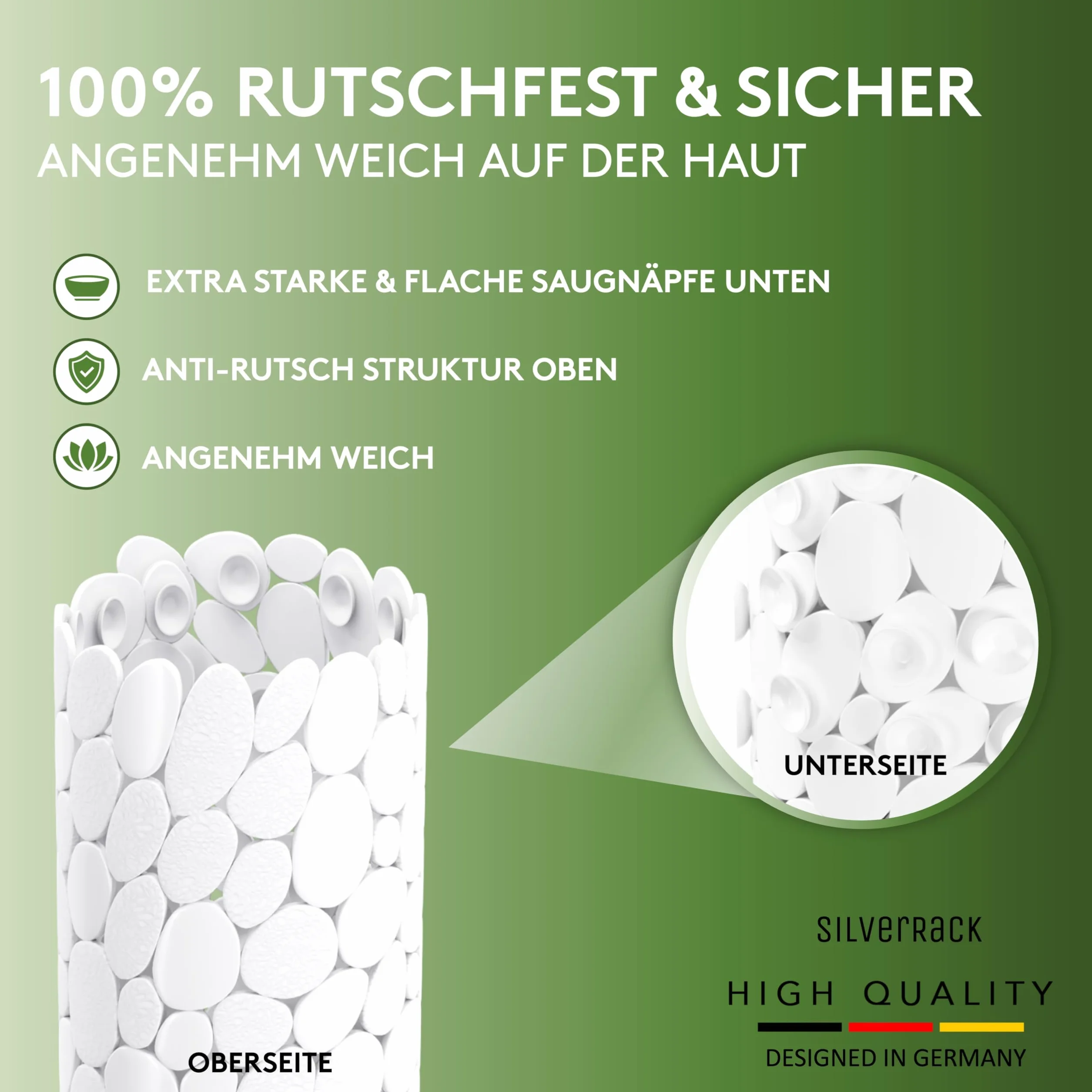 SilverRack DermaSensitivo Tapis de douche antidérapant 53 x cm blanc effet galets sans BPA