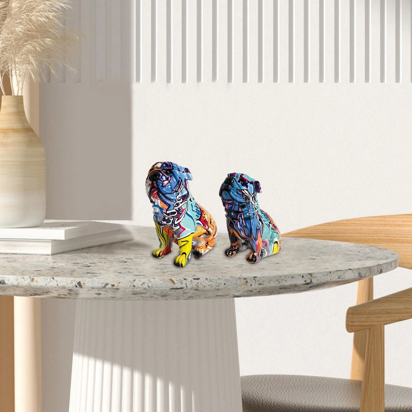 Perfk Statues Décoratives Moderne Multicolore Chien Figure Décor Ornements Sculptures Intérieur Graffiti