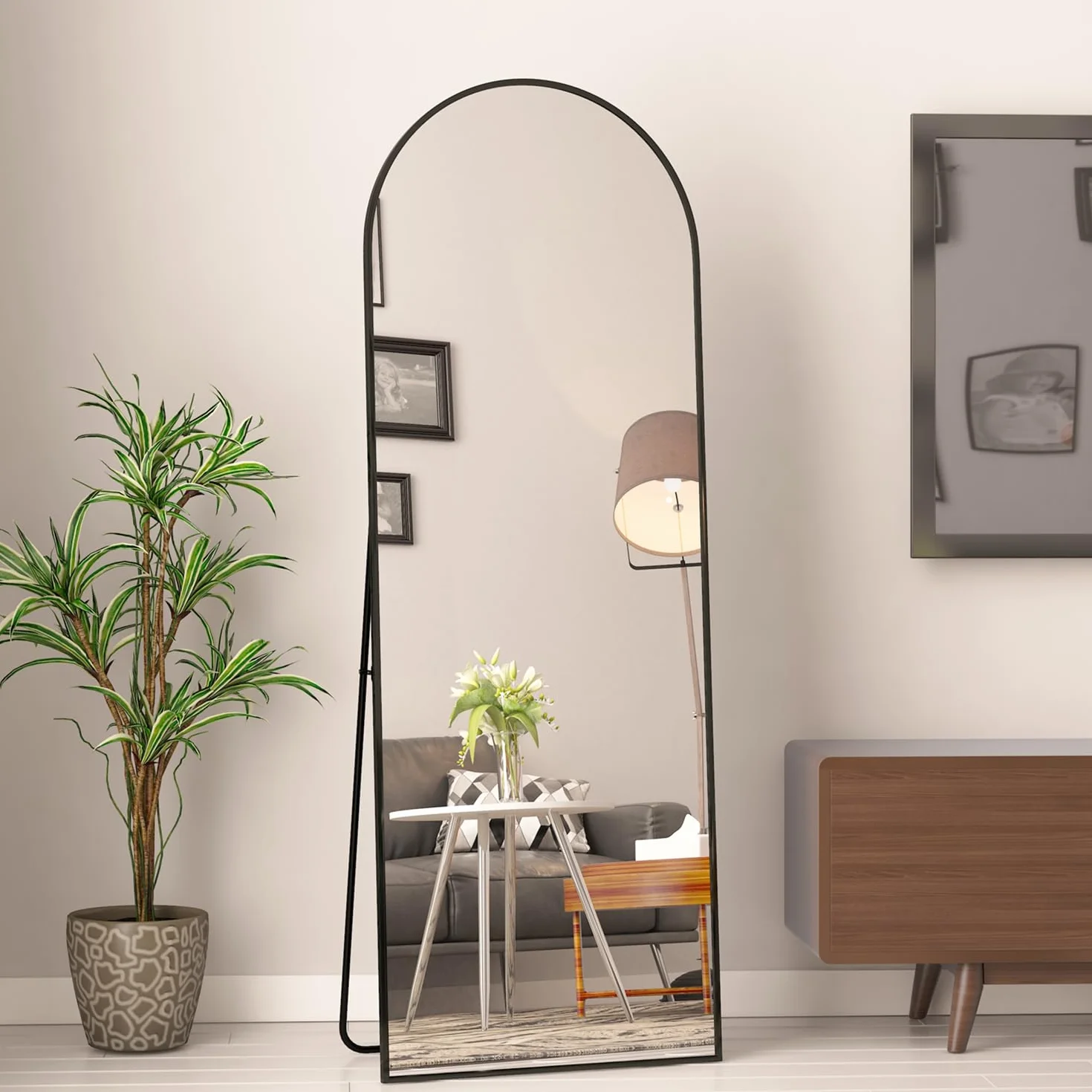 Miroir de Sol cintré 162 x 53 cm Cadre Aluminium Mural Intégral Noir