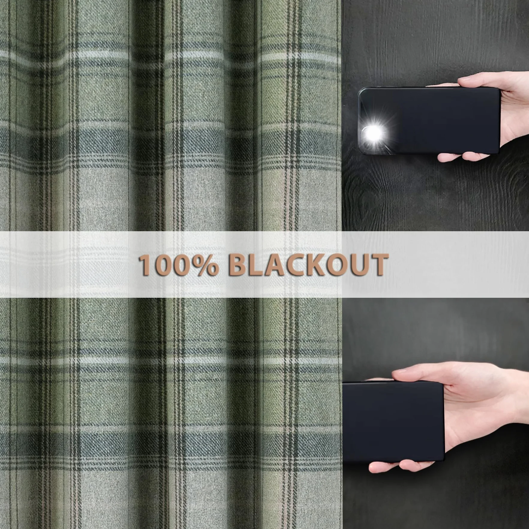 always4u Rideaux occultants œillets 117 x 183 cm Vert Tartan brossé Laine Highland
