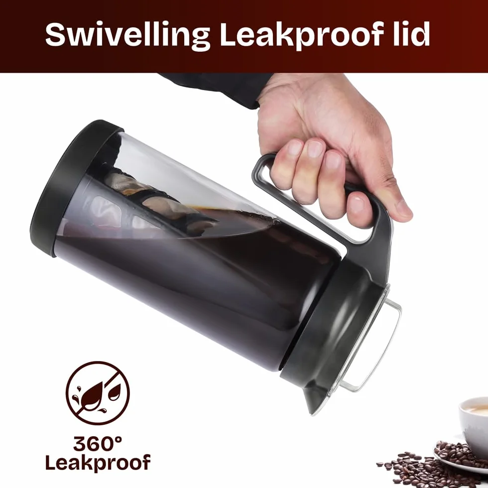 Wedrink Cafetière à infusion froide 1,3L en verre borosilicaté, filtre en acier inoxydable