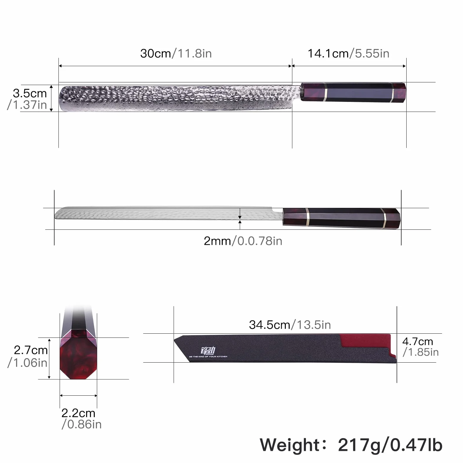 FINDKING Couteau à jambon Eternity Series lame acier damassé 9Cr18MoV manche résine