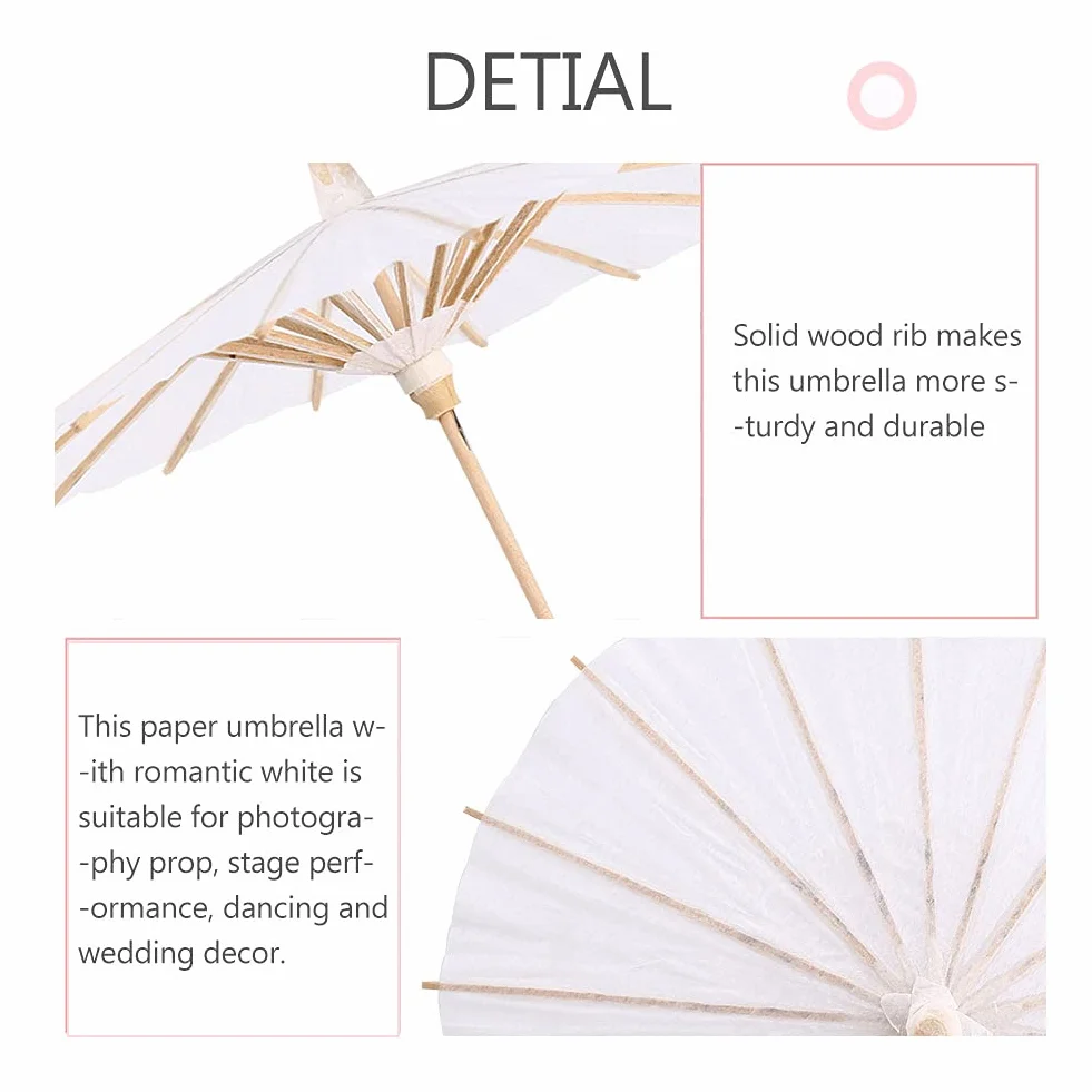 Ombrelle Chinoise Fait à La Main Blanc 20cm Parapluie en Papier Décoratif Mariage