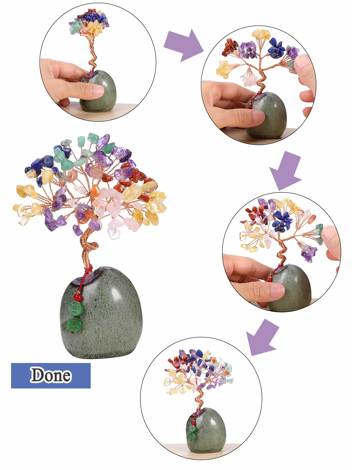 Jovivi Arbre de Vie Pierre Naturelle 12-13cm Base en Céramique Cristal FengShui Décoration Table