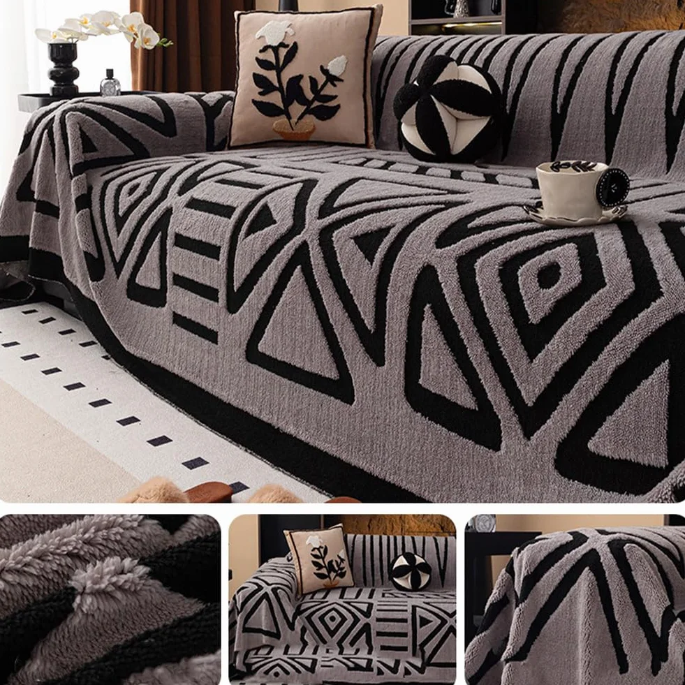 Housse de canapé en peluche antidérapante extensible protection griffe chat anti poils animaux pour canapé d'angle 3 places Gris Clair 180x200 cm