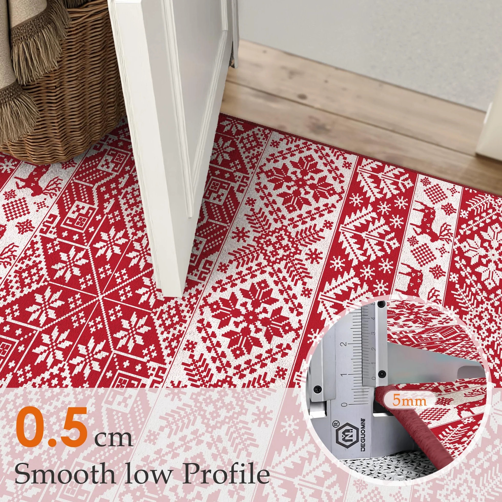 Tapis de couloir de Noël lavable flocon de neige antidérapant 60 x 180 cm rouge PureCozy