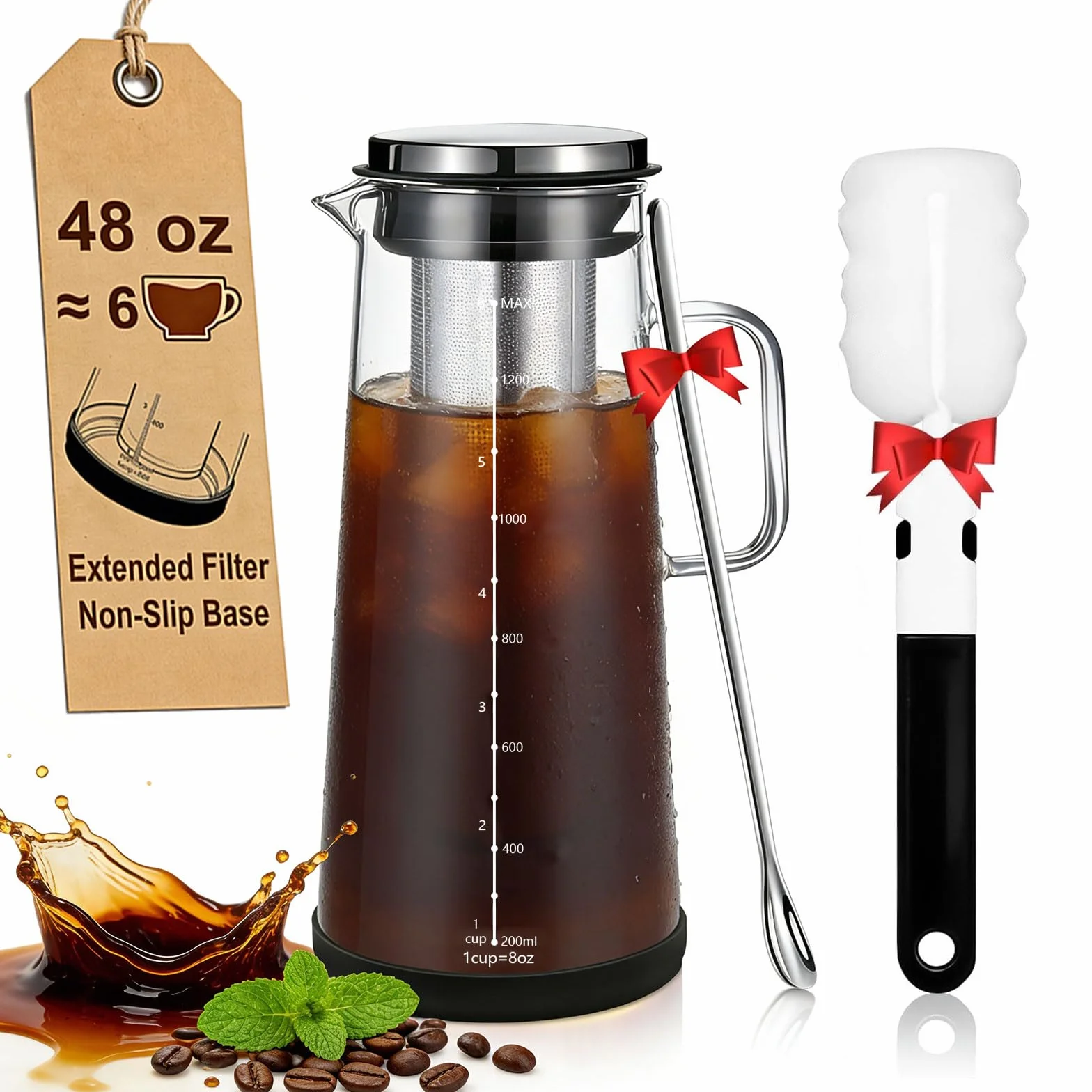 Machine à café Cold Brew 1,4 l filtre en acier inoxydable extraction profonde pichet thé glacé