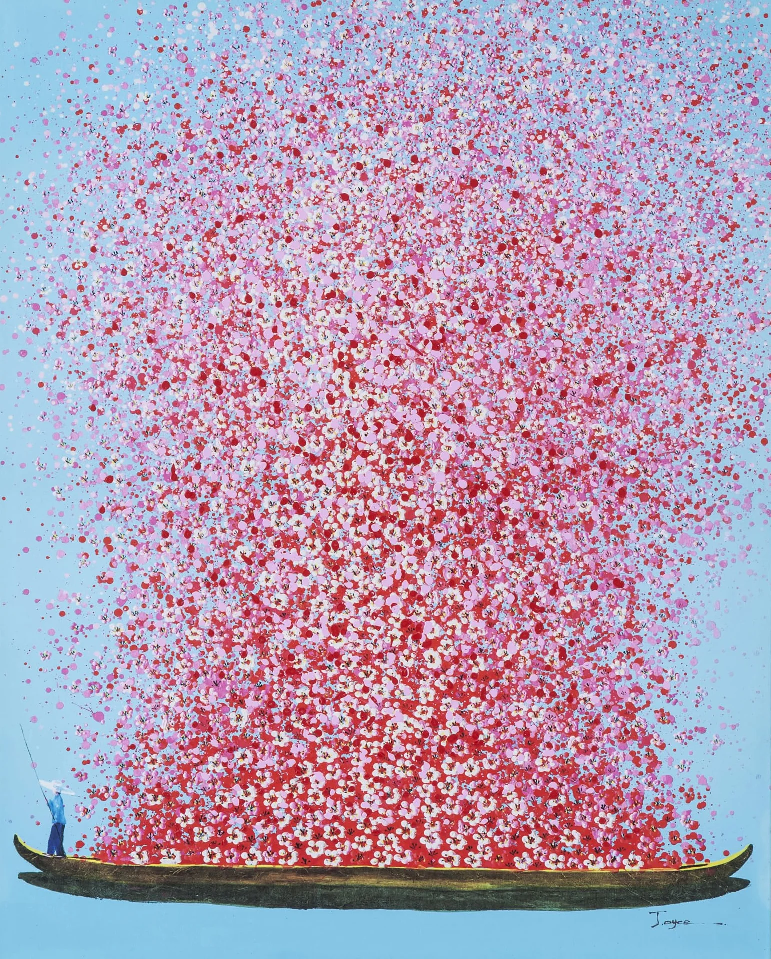 Kare Design Tableau Touched Flower Boat 100x180cm bleu rose peint à la main acrylique toile décoration murale