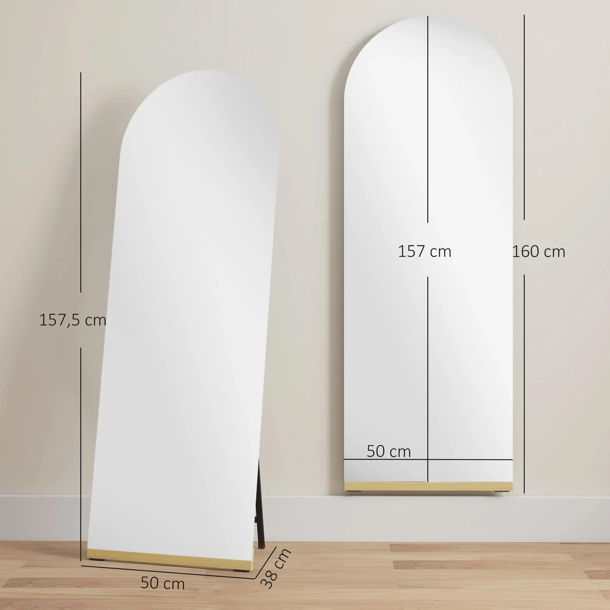 HOMCOM Miroir complet incurvé sans cadre en bois 160 x 50 cm