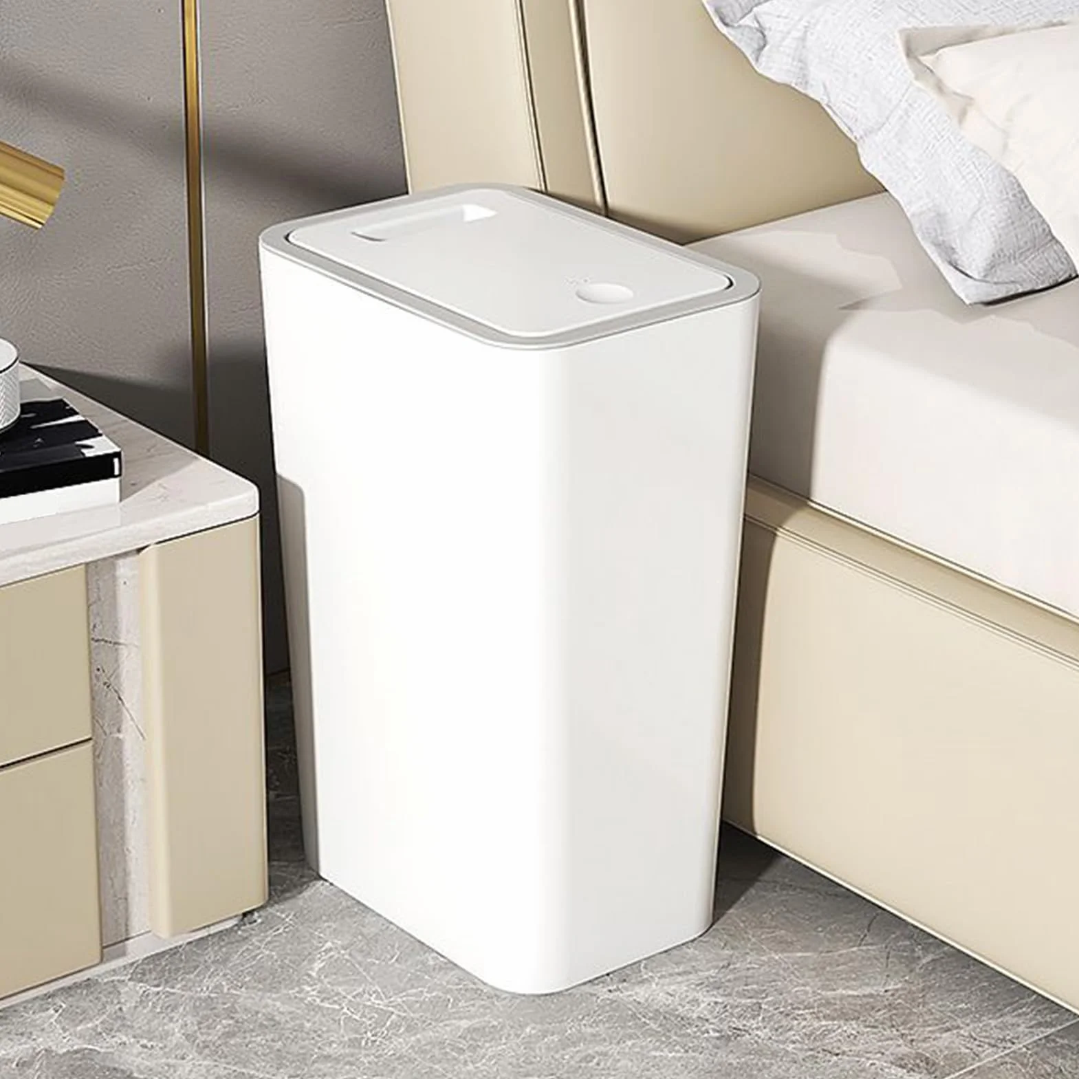 Poubelle avec couvercle 10 L - Poubelle compacte pour salle de bain, chambre