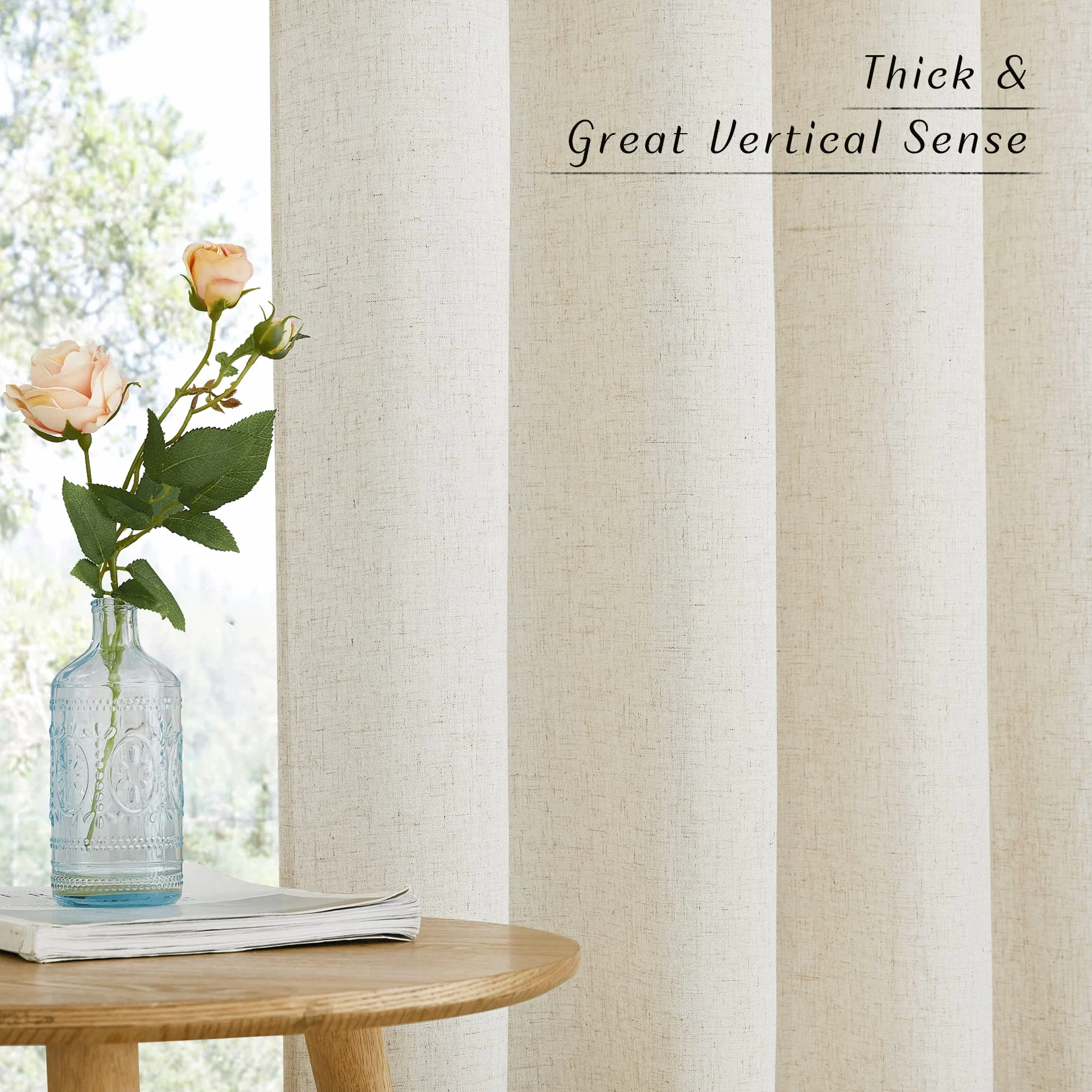 PONY DANCE Rideaux Lin Naturel à Oeillets 140x200 cm Beige Clair 2 Pcs