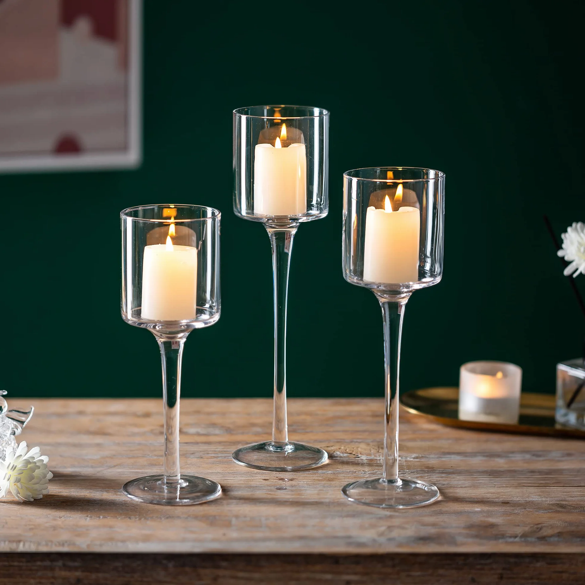 Sziqiqi 6 Pièces Bougeoir en Verre Transparent Moderne, Chandelier Support pour Bougies Piliers, Candélabre Photophore pour Table Deco Salon Noel