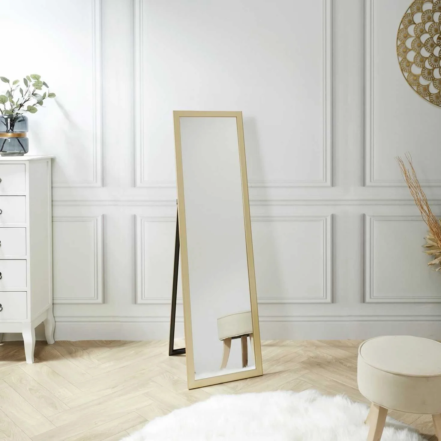 Miroir sur Pied Doré 124 cm, Design Raffiné pour Salon, Chambre ou Bureau