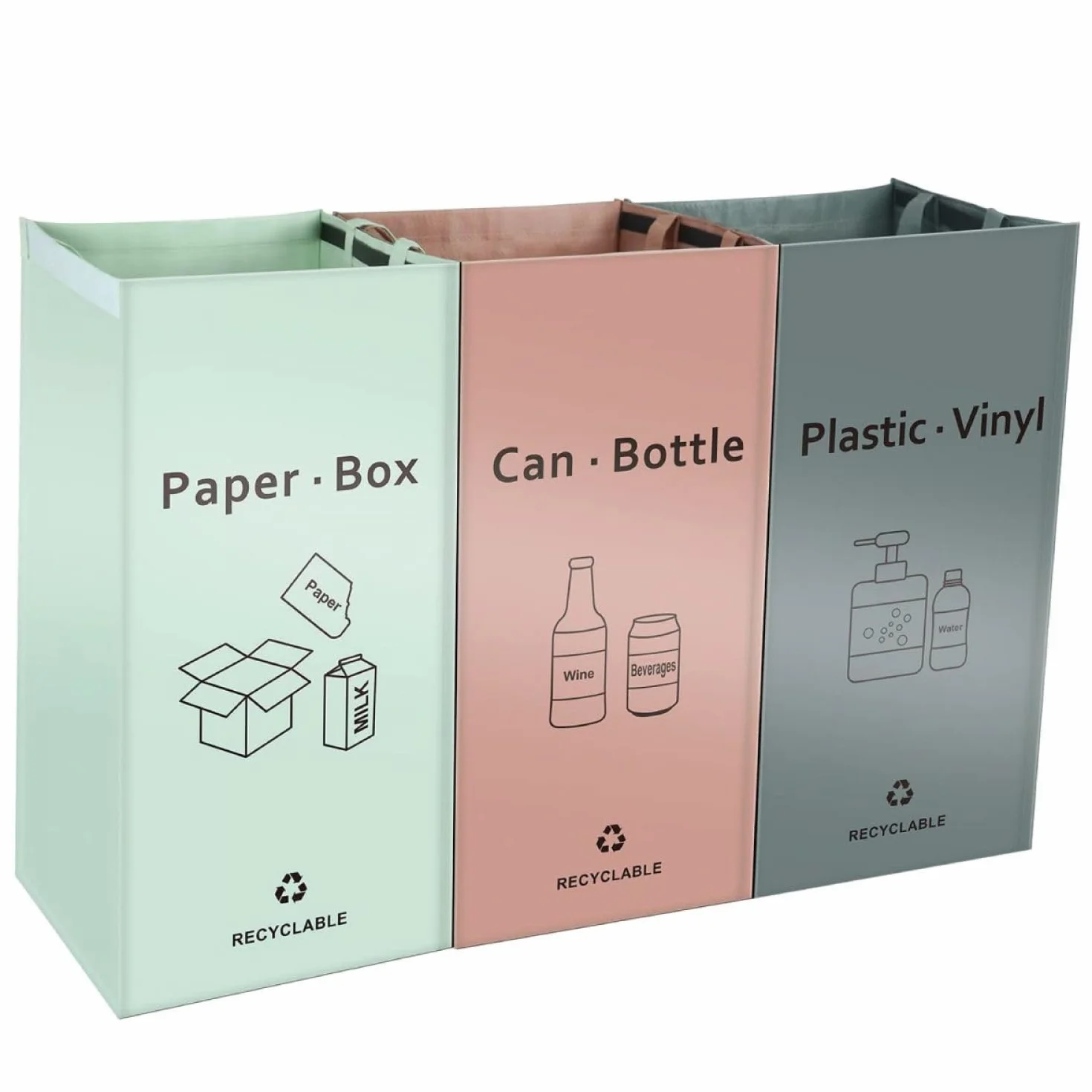 Lots de 3 sacs de recyclage réutilisables 160L pour tri sélectif