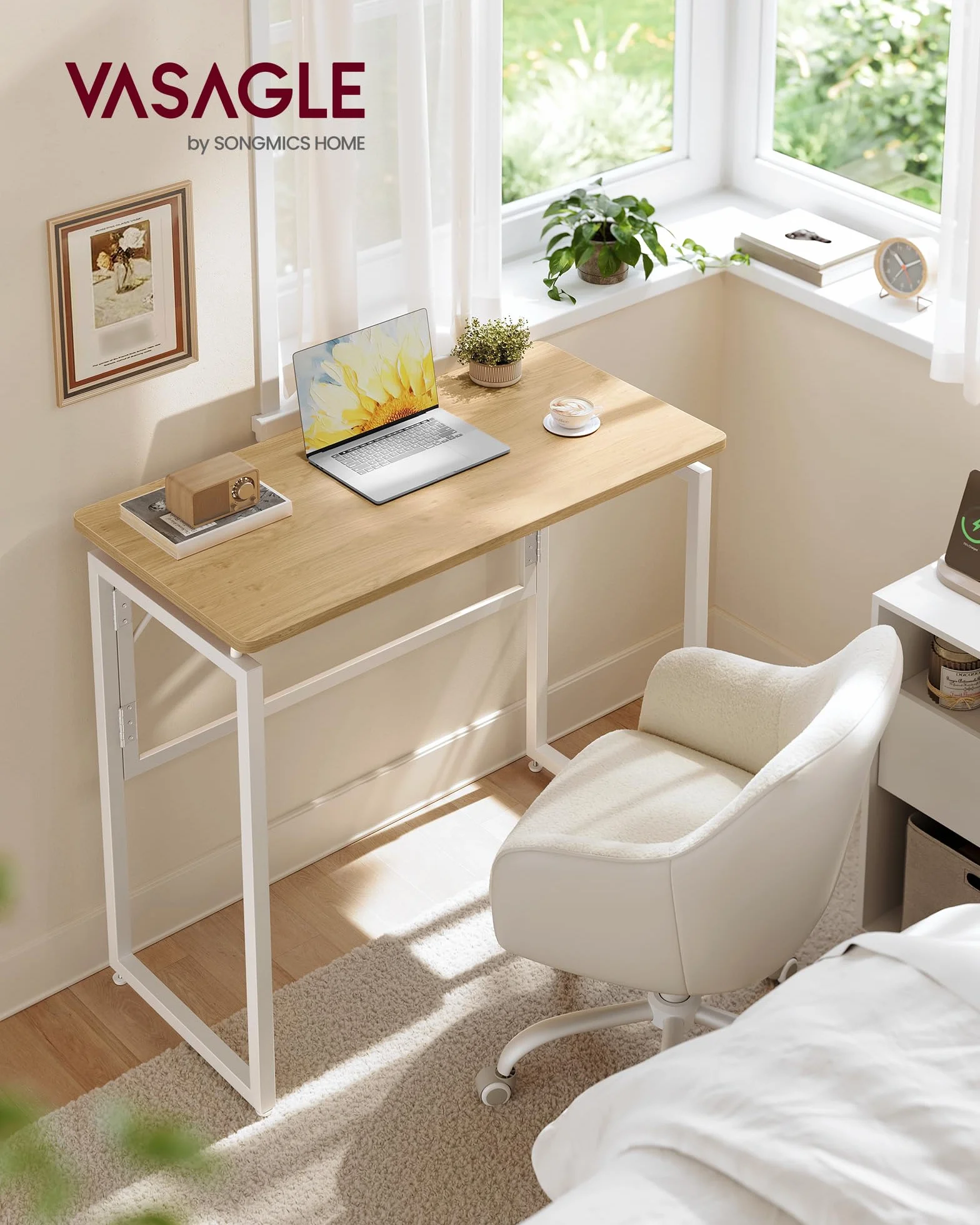 VASAGLE Table Pliante Bureau Pliable 80 x 40 cm Chêne Naturel