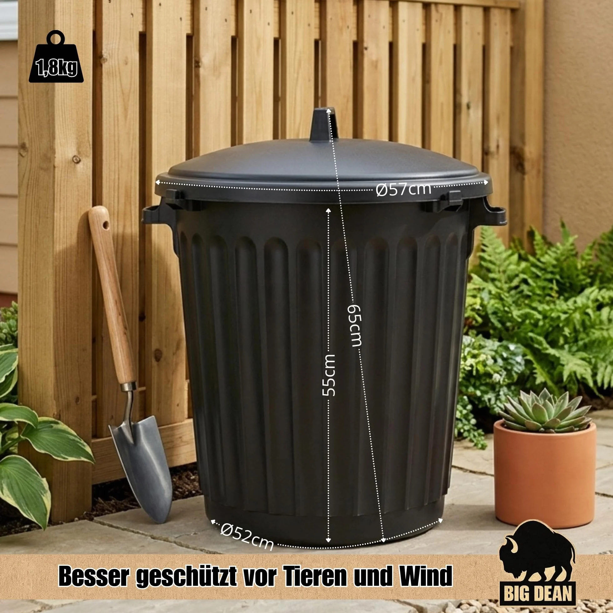 BigDean Poubelle 80 L diamètre 55 cm couvercle refermable