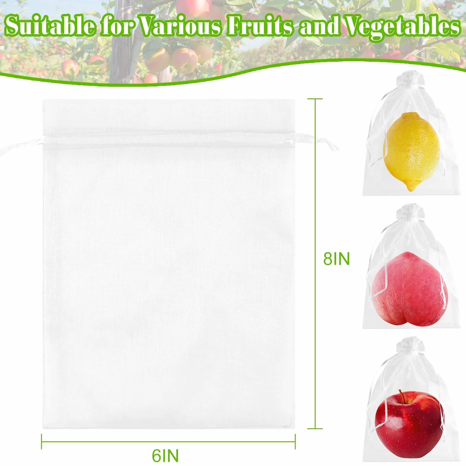 Sacs de protection réutilisables en maille avec cordon de serrage 15,2 x 20,3 cm blanc Lot de 60
