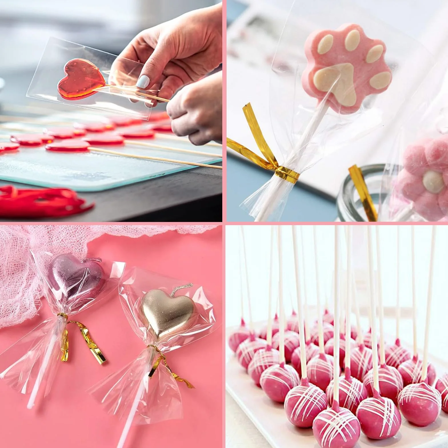 Set de Bâtonnets à Cake Pop 300 Pièces - 10cm Bâton Sucette, Sacs à Colis, Liens Torsadés