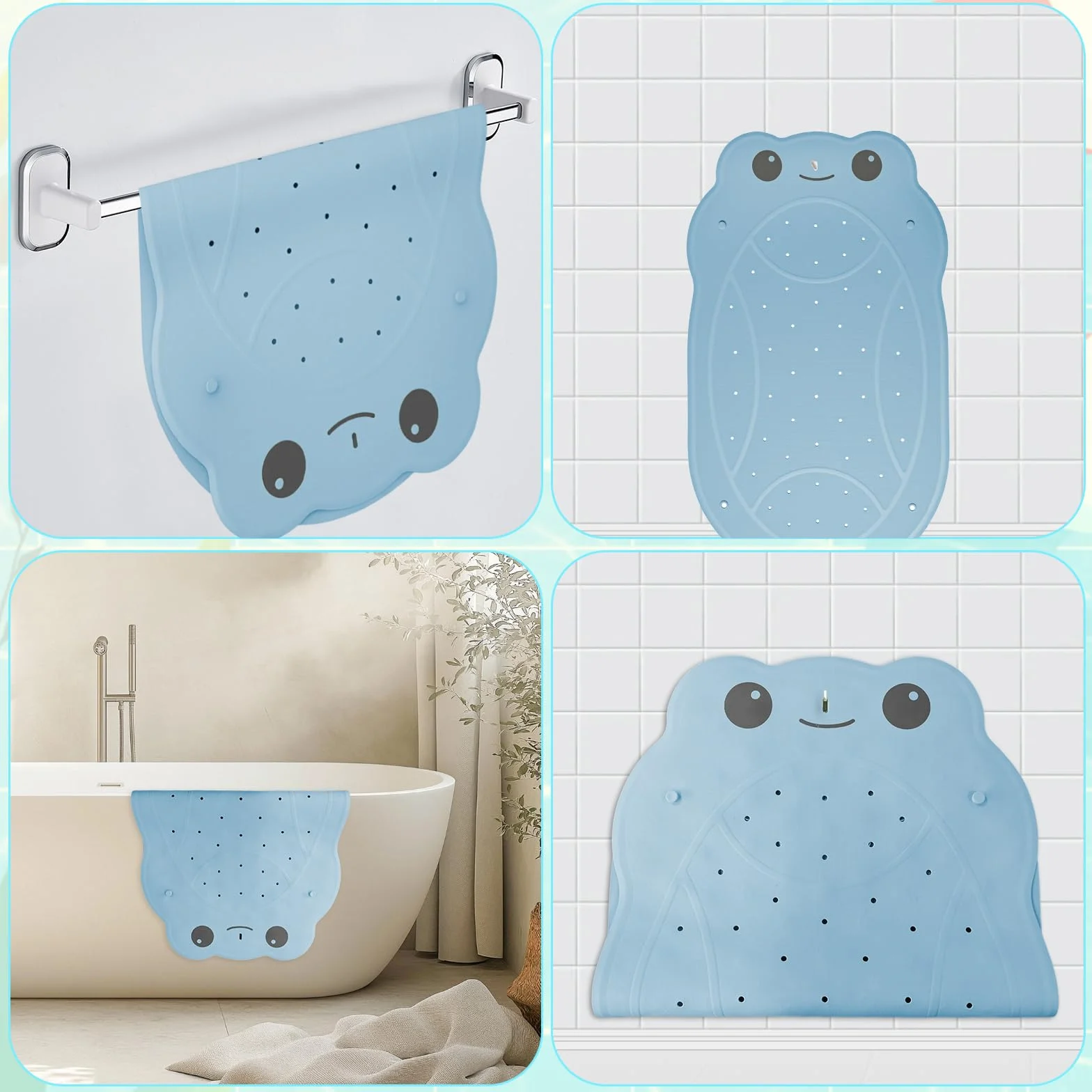 Tapis de Bain antidérapant pour Bébé en Forme de Grenouille 76 x 45 cm sans BPA Bleu
