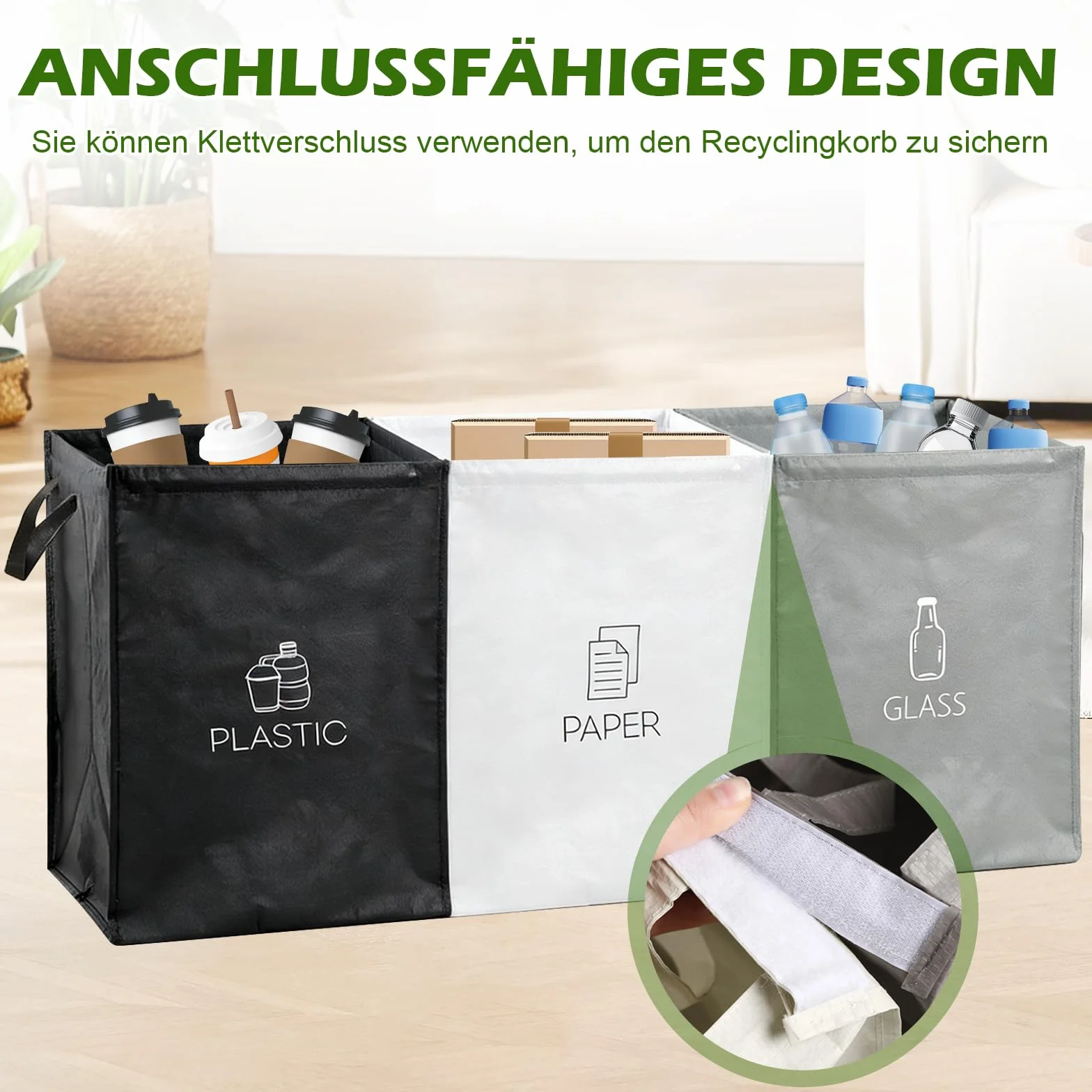Lot de 3 Sacs Tri Selectif Poubelles Recyclage Organisateur pour Bouteilles Consignées Papiers Cuisine Exterieur