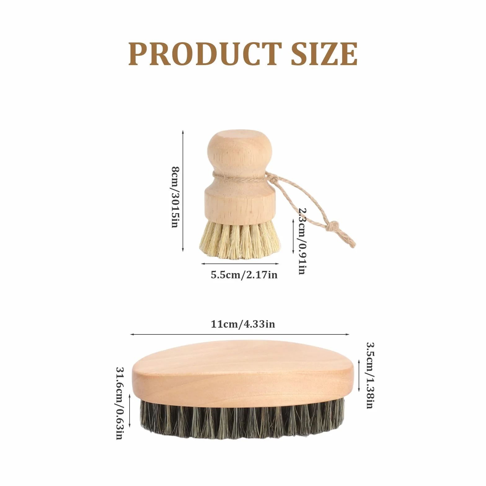 Lot de 2 Brosses de Cuisine en Bois Naturel, Brosse à Légumes et Brosse à Casseroles Antimoisissure