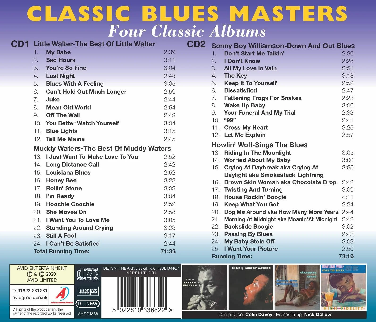 Classic Blues Masters Four Classic Albums Little Walter Muddy Waters Down And Out Blues Sings The Blues