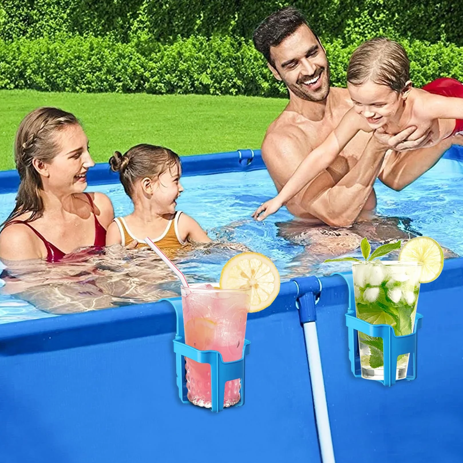 Lot de 4 porte-gobelets de piscine sans déversement - Accessoires en plastique bleu