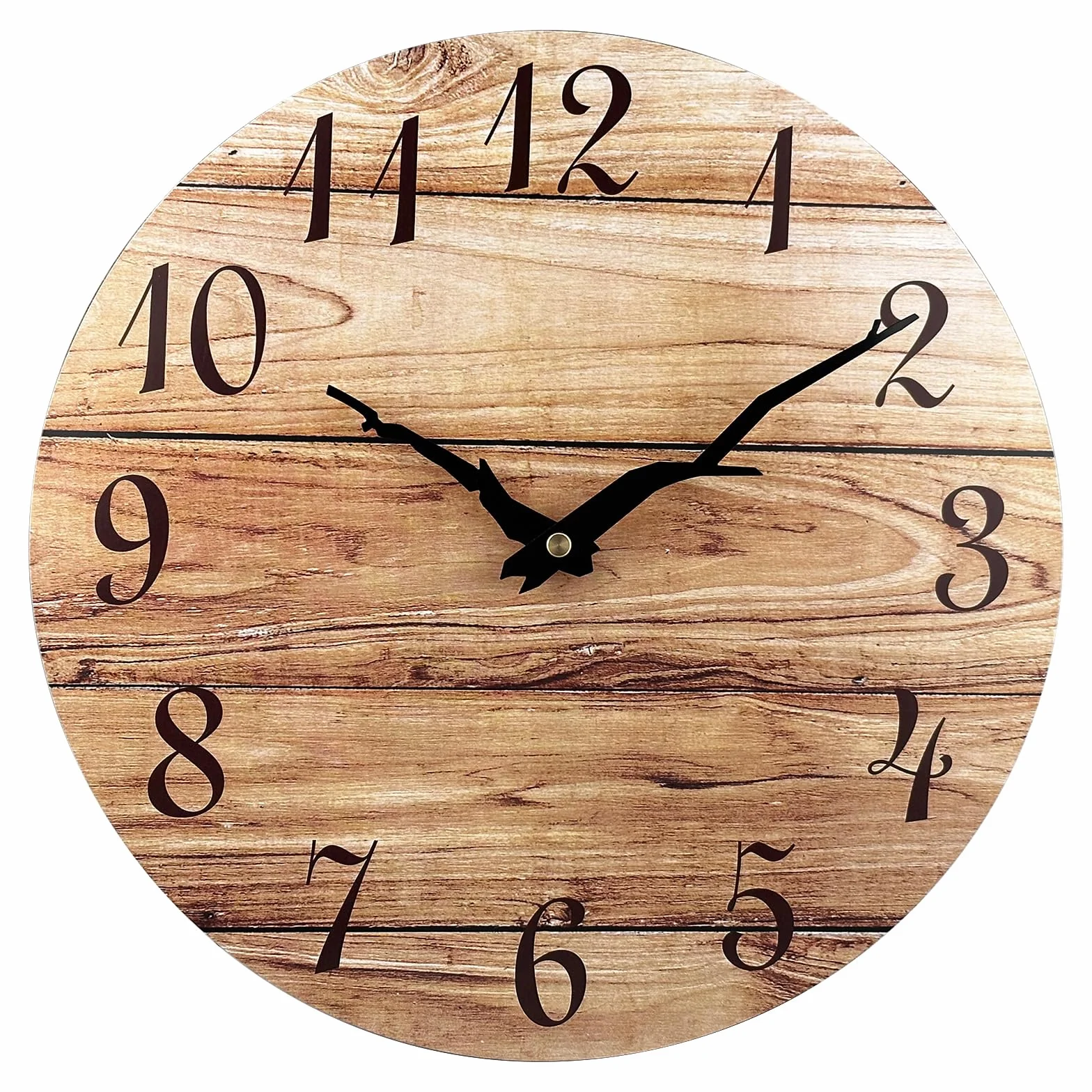 Plumeet Horloge Murale Bois 30cm Quartz Silencieux Noyer Rustique