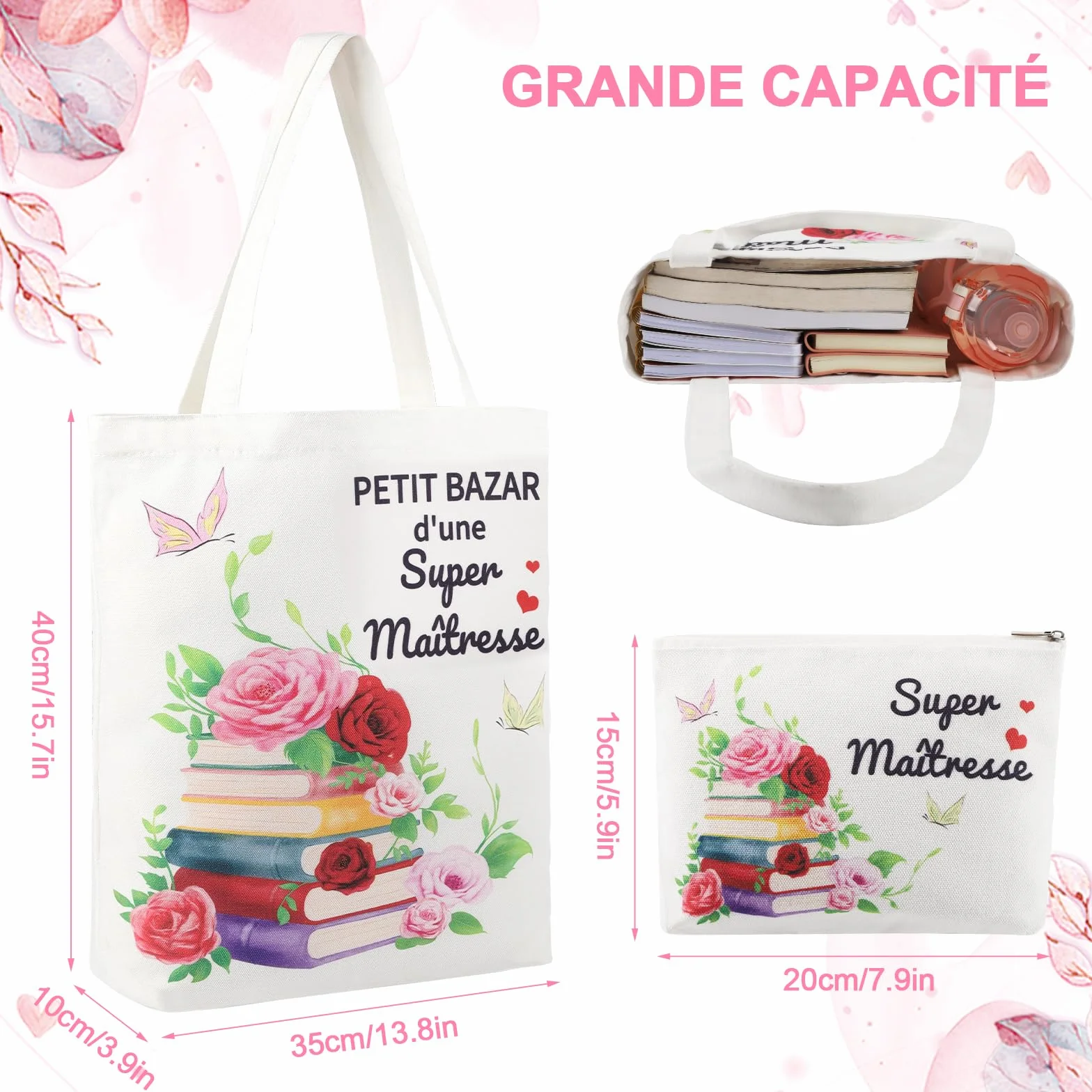 Cadeau Maîtresse d'École Fin d'Année avec Tote Bag Sac de Papeterie Boîte Cadeau Personnalisé