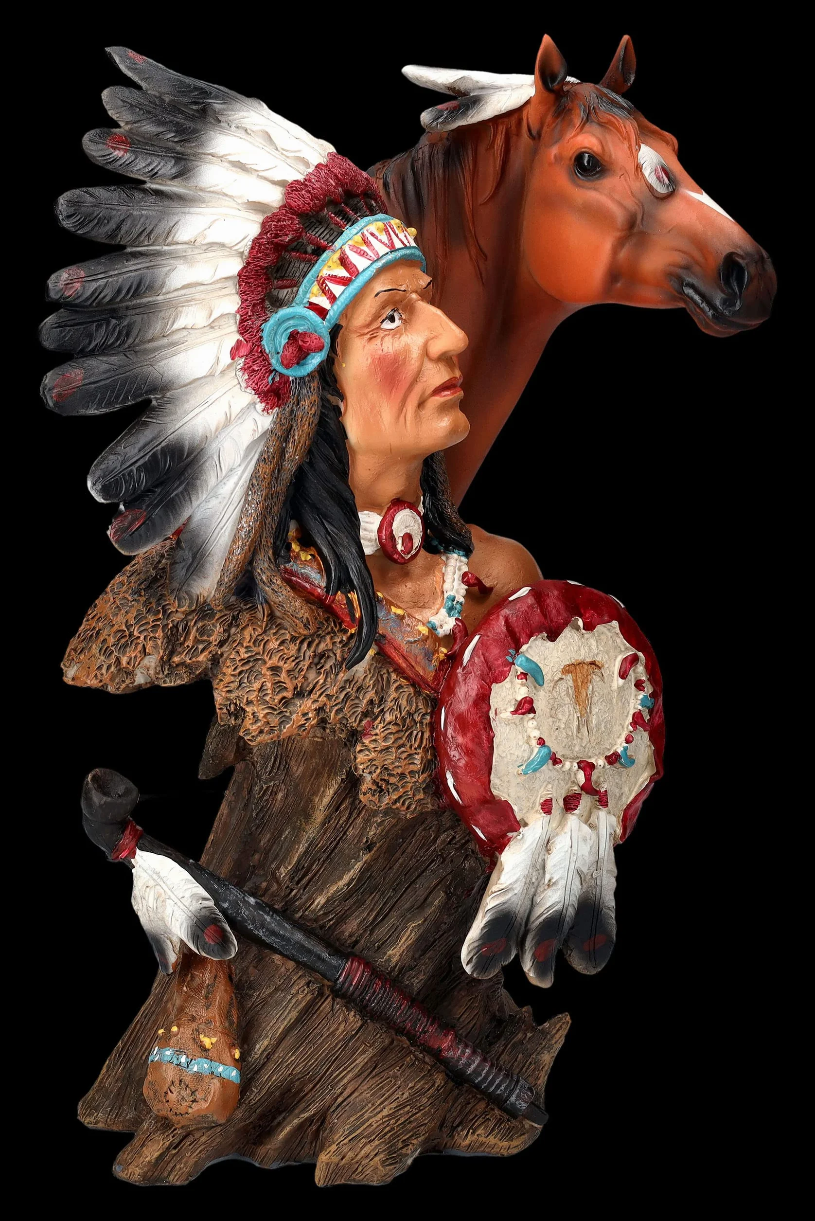 Figurine indienne Buste de chef avec cheval Wester Far West Cowboy