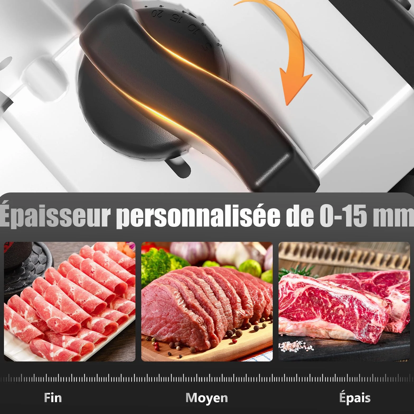 YASHE Trancheuse Électrique 200W Lames Acier Inoxydable 19CM Épaisseur Réglable 0-15mm