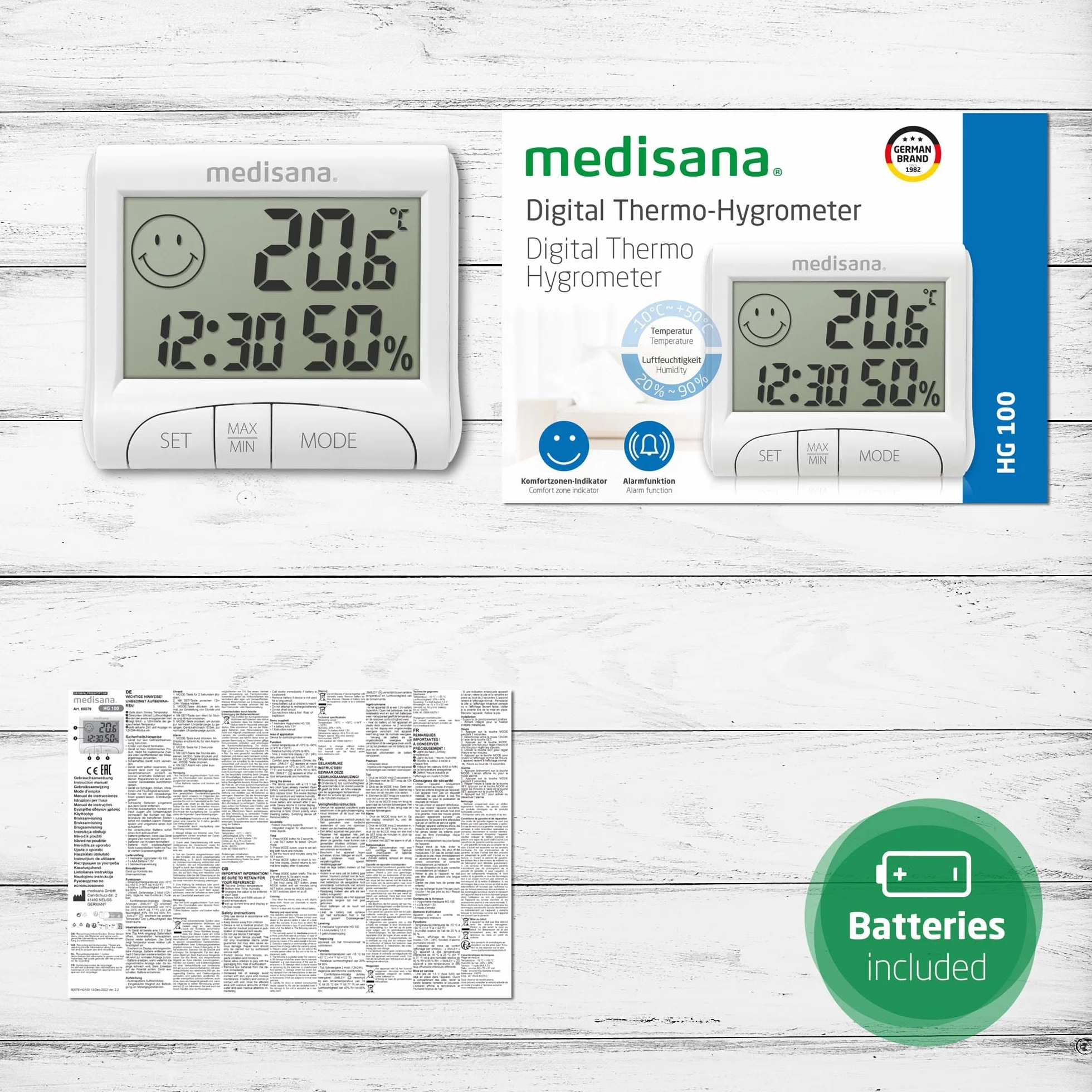Medisana HG 100 Hygromètre numérique intérieur avec thermomètre et affichage de l'heure