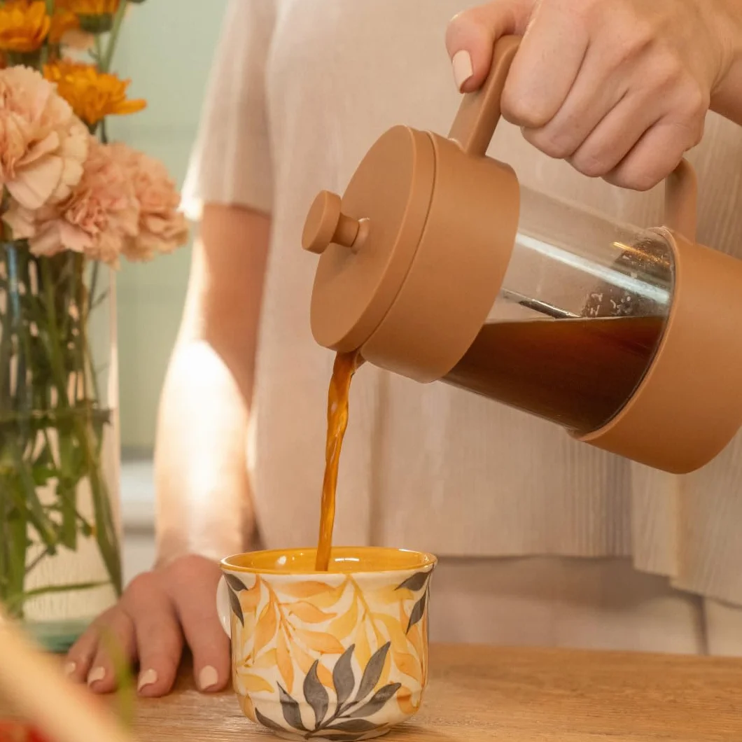 Cafetière à piston W&M en verre borosilicate et acier inoxydable, triple filtre - Noir