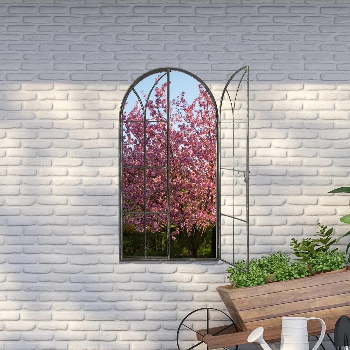 Grand Miroir Rustique en métal pour fenêtre de Jardin 140 cm x 75 cm