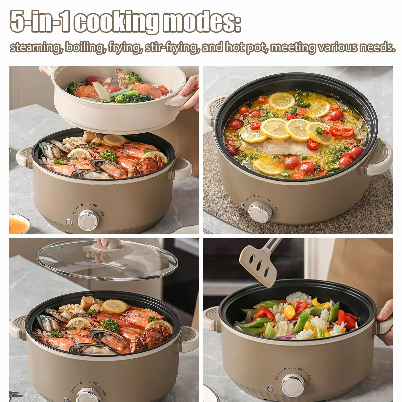 Hot Pot Électrique 4,6 L 1000W Portable Marmite Électrique Multifonctionnel 3 Niveaux