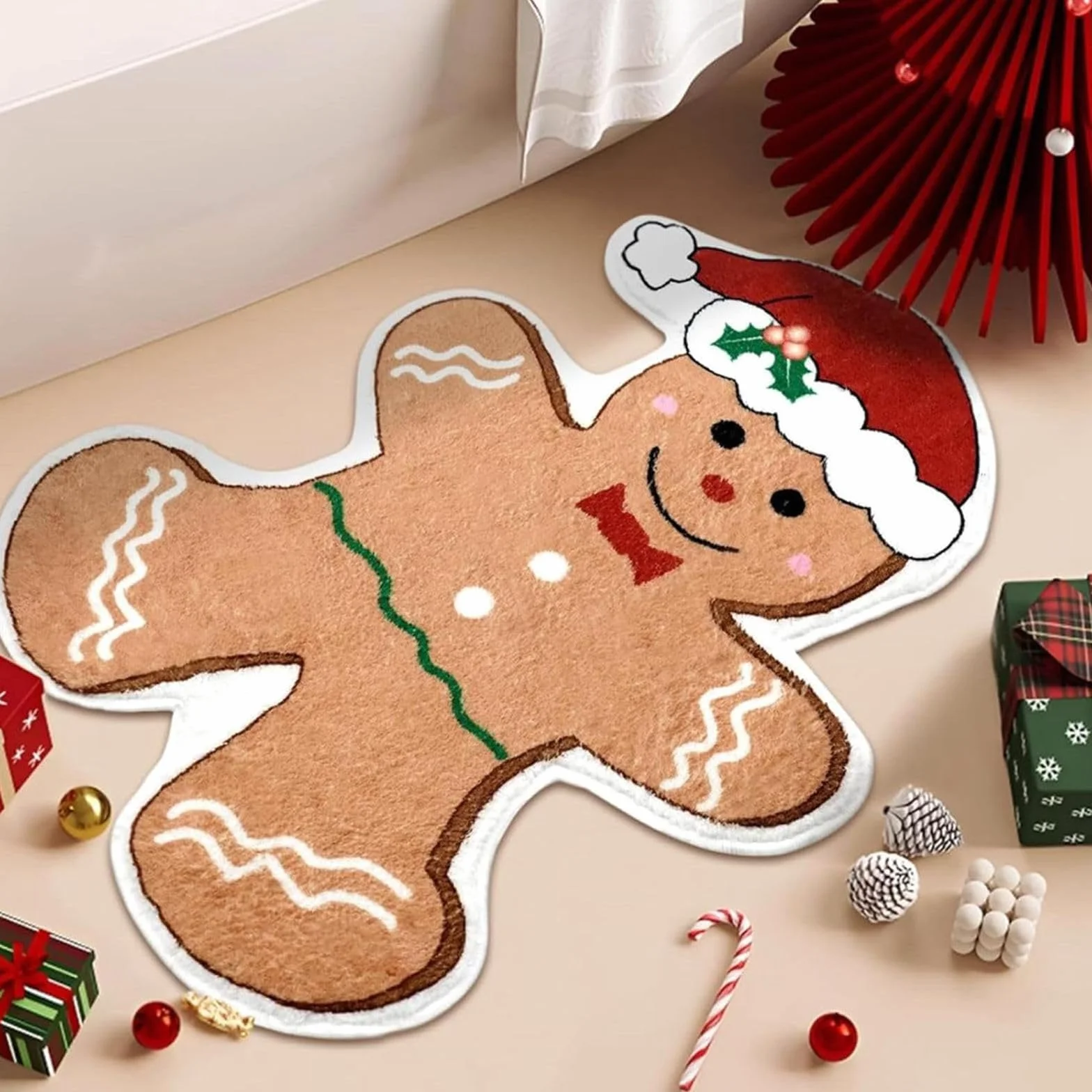 Tapis de sol de cuisine de Noël antidérapant lavable bonhomme en pain d'épice