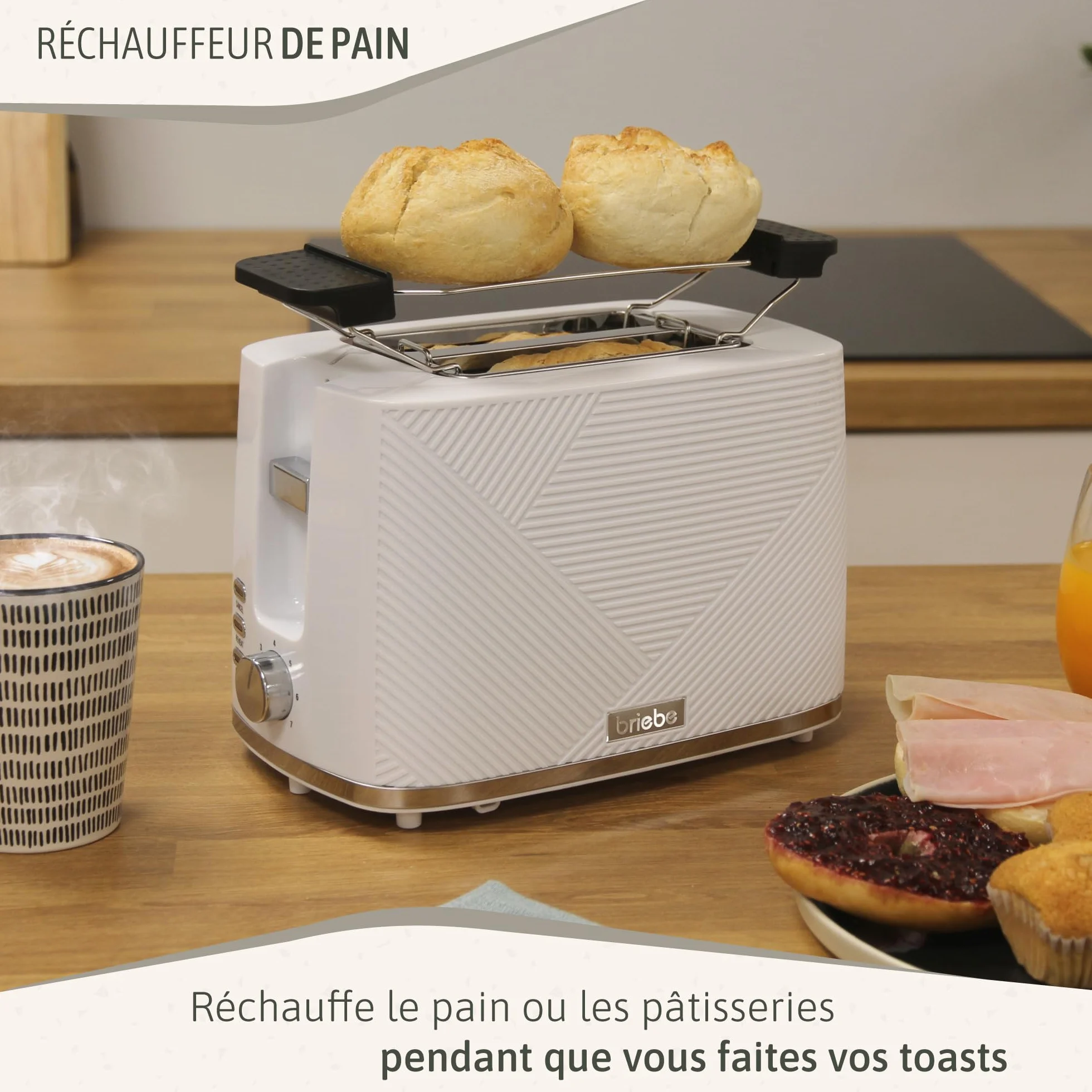 Grille Pain 2 Fentes Tranches Larges 7 Niveaux de Dorage Bouilloire Électrique 1,7 L 2200 W sans BPA Pack Petit Déjeuner Électroménager Blanc