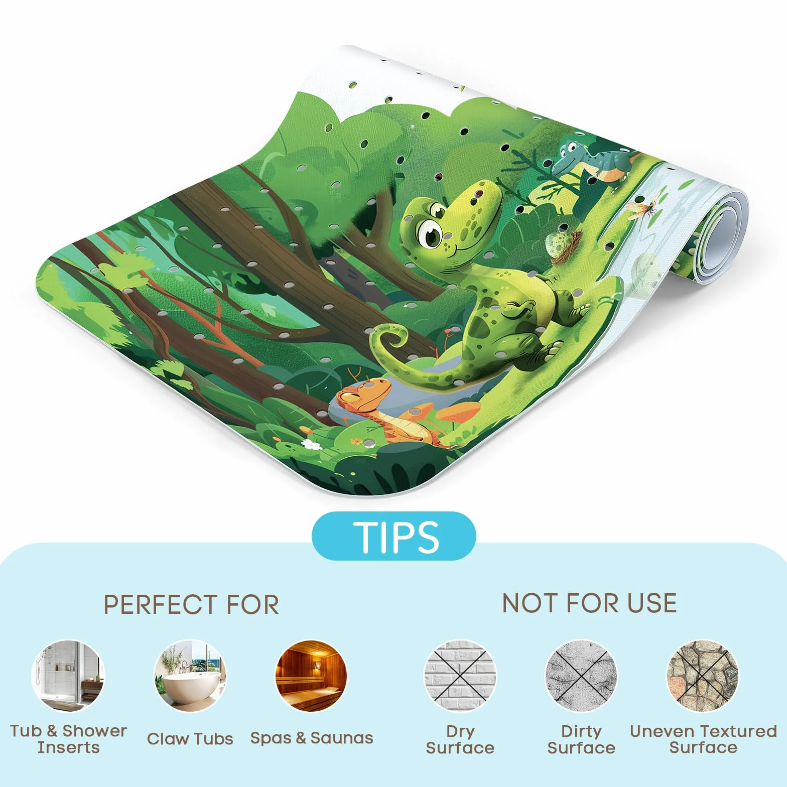 SHUCHING Tapis de Bain Antiderapant Enfant 100 x 40 cm sans BPA Lavable en Machine Dinosaure