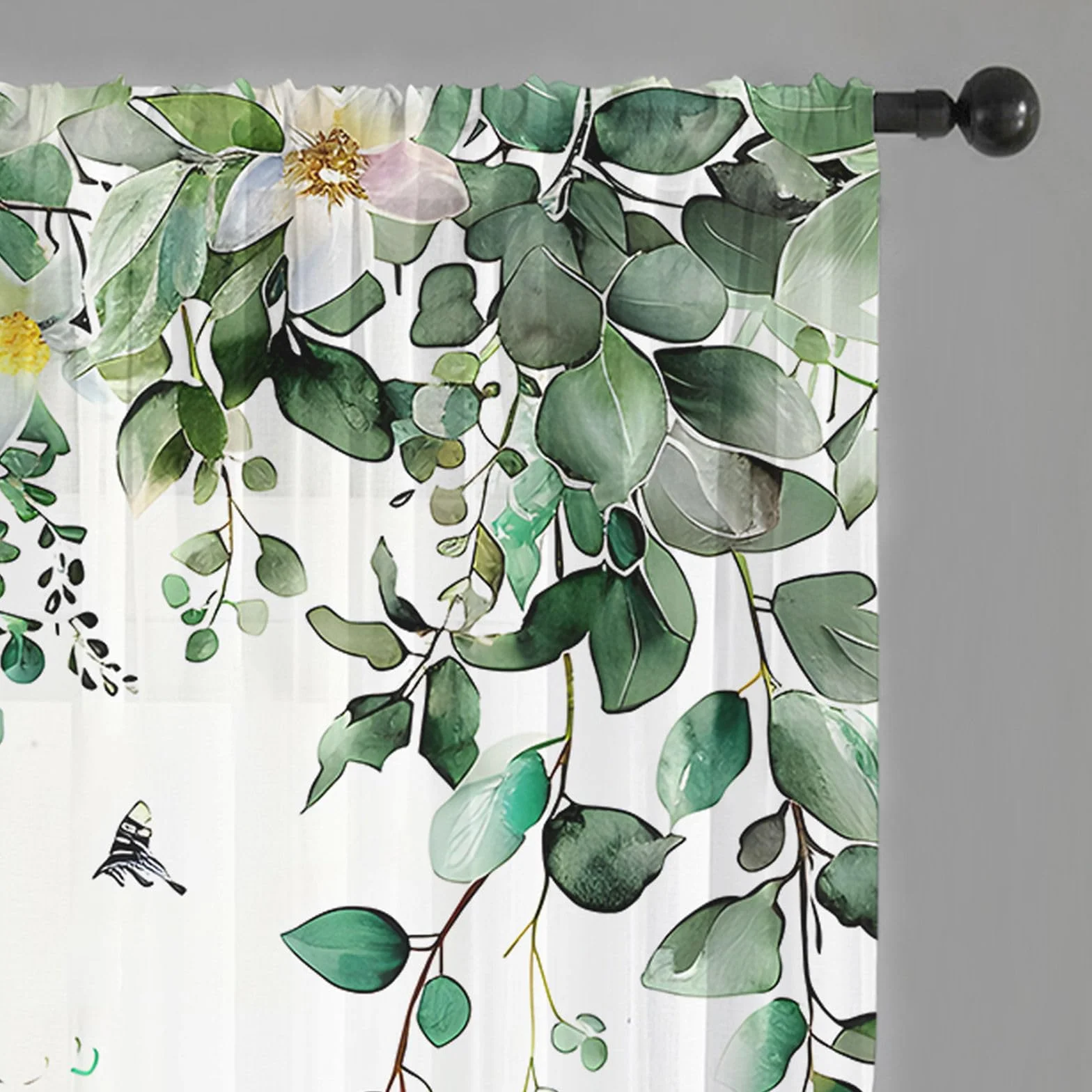 Odot Rideau Voilage Semi Occultant Passe Tringle Motif Feuille Verte 3D 2 Pieces Semi Transparent Fenetre Decoration Salon Chambre