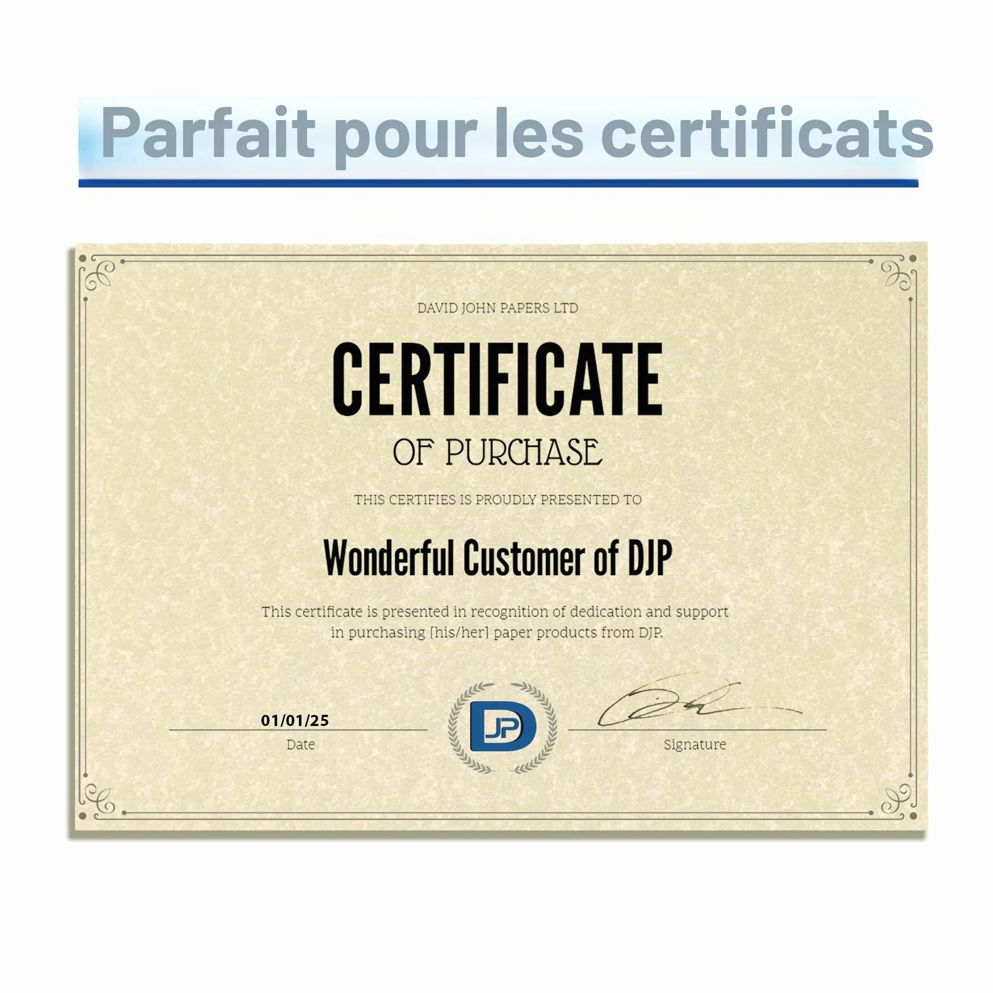 Papier parchemin A4 90 g/m² Lot de 25 feuilles certificat
