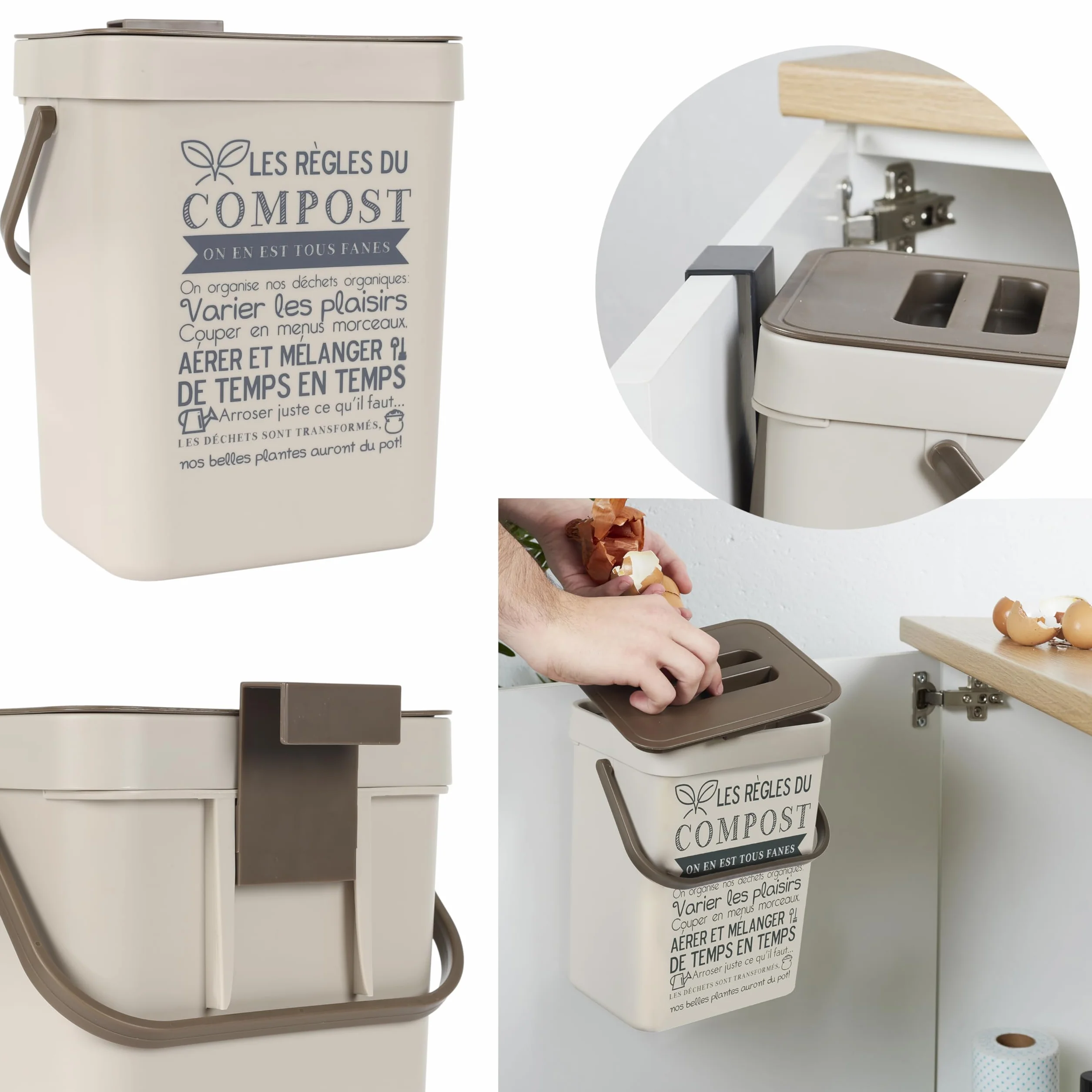 Poubelle à Compost 5L Plastique avec Accroche et Anse