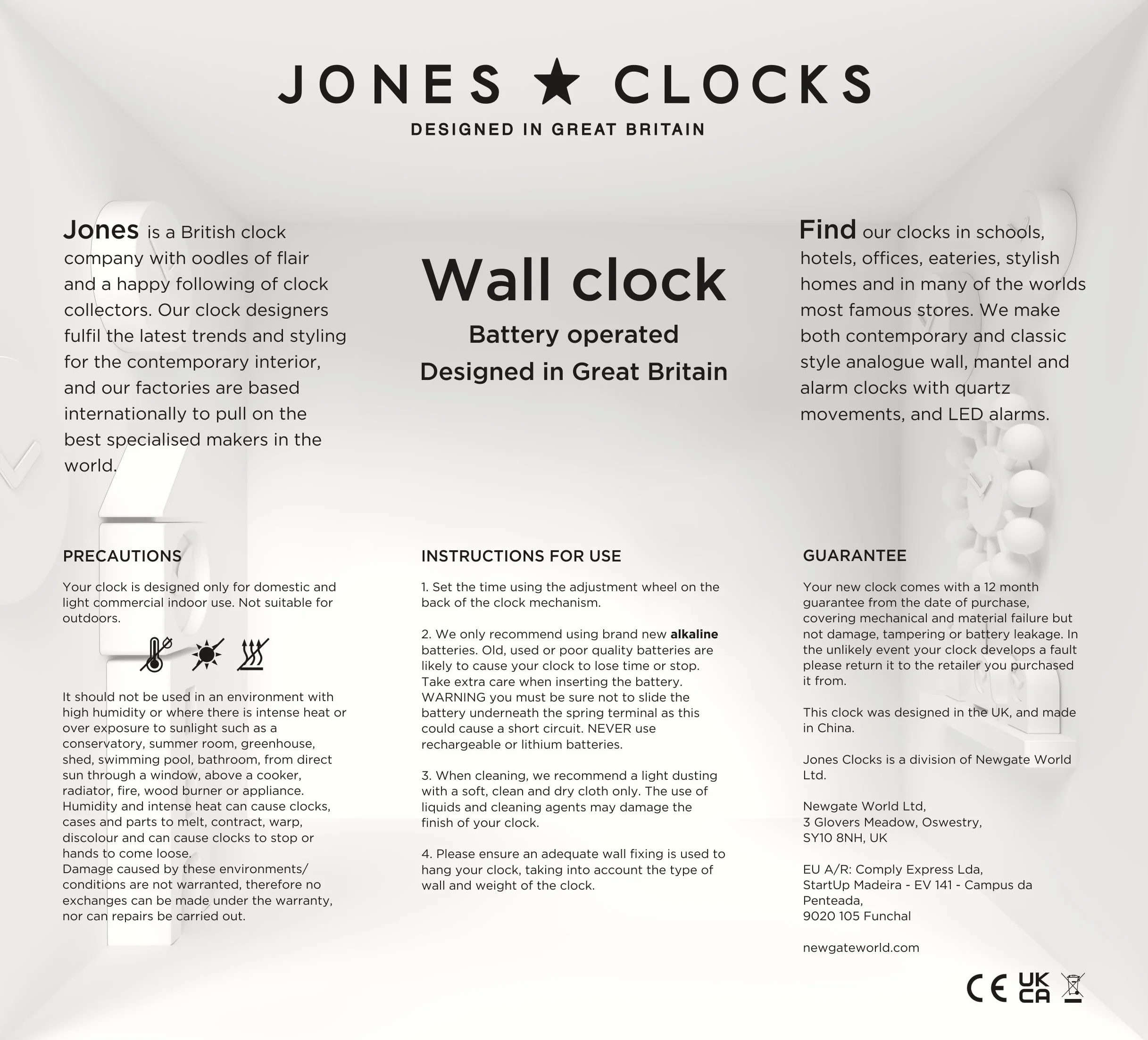 JONES CLOCKS Pulsar Horloge Murale 25cm Orange Rétro Carrée Arrondie
