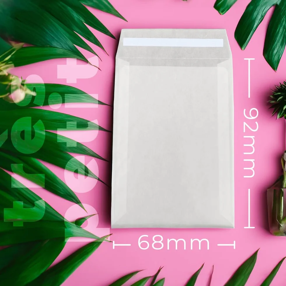 Simplelifeco 50 Sachets en Papier Glassine Autocollants 68 x 92 mm | Sachets en Papier Cristal Translucide Brillant