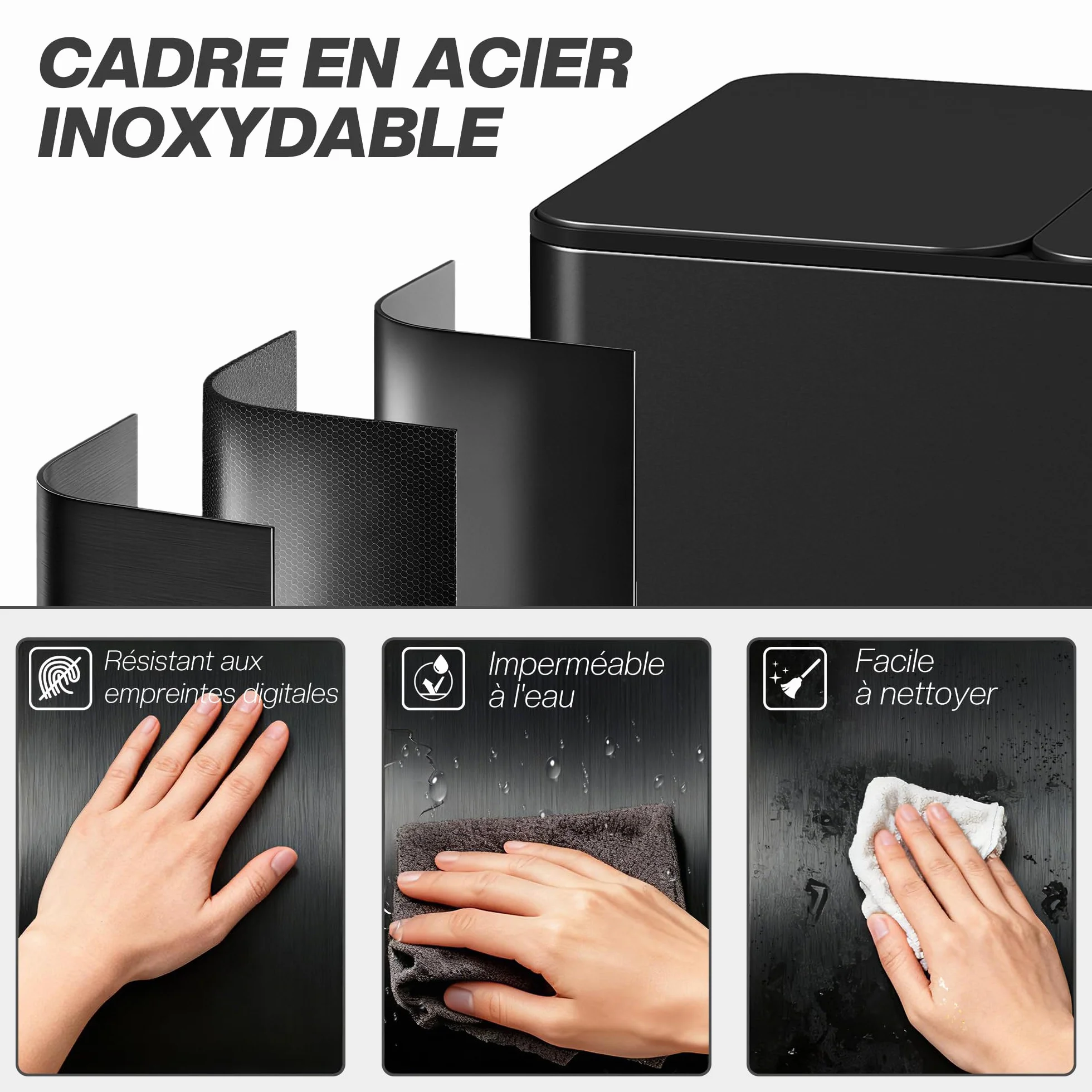HOMCOM Poubelle cuisine 3 x 15L acier inoxydable tri sélectif 3 compartiments pédale