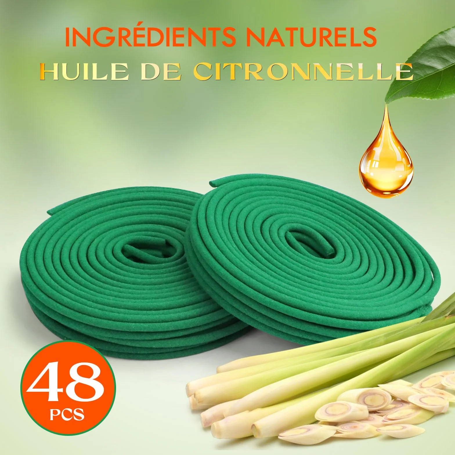 Spirales à la Citronnelle 48 Pièces 2 Supports 6-8 Heures Huile Essentielle Citronnelle Terrasse Jardin Camping