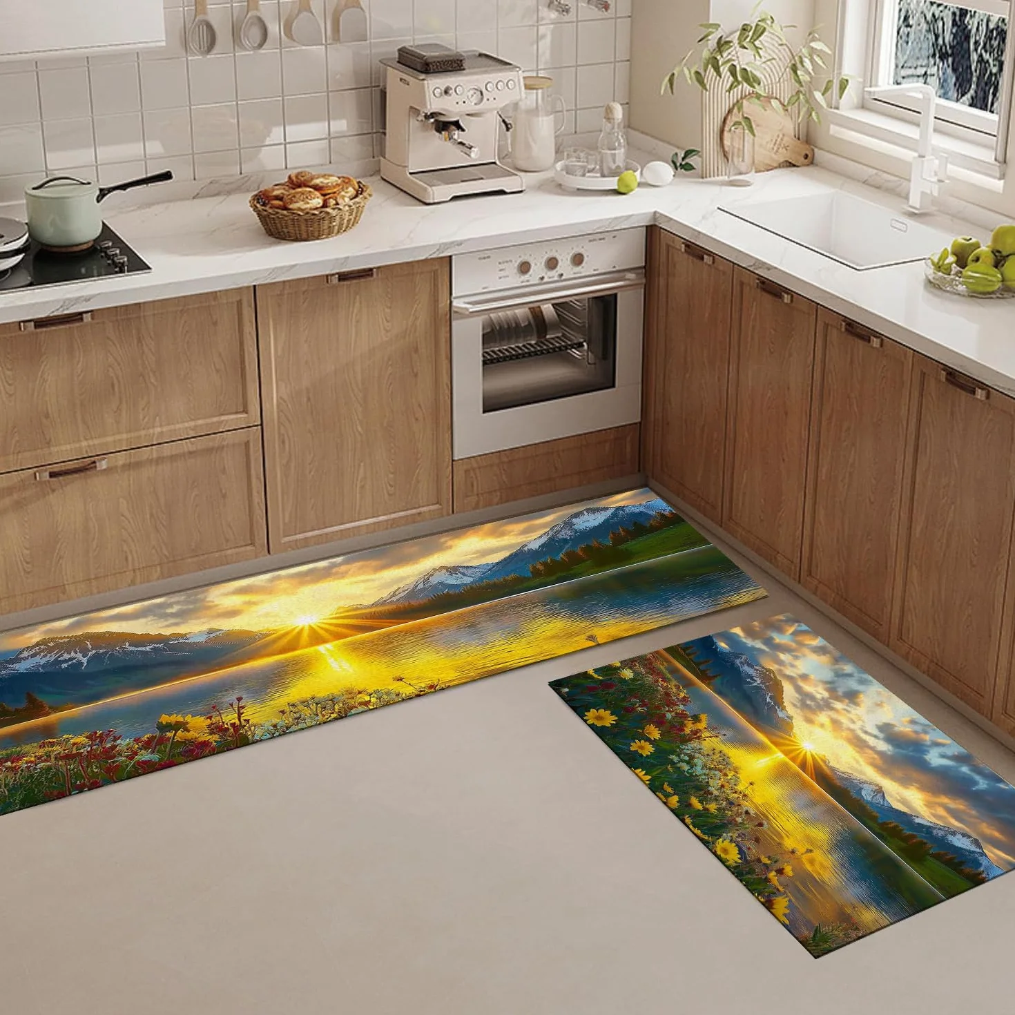 OFFSUM Ensemble de 2 Tapis de Cuisine Lavables Antidérapants 43x75 cm + 43x120 cm