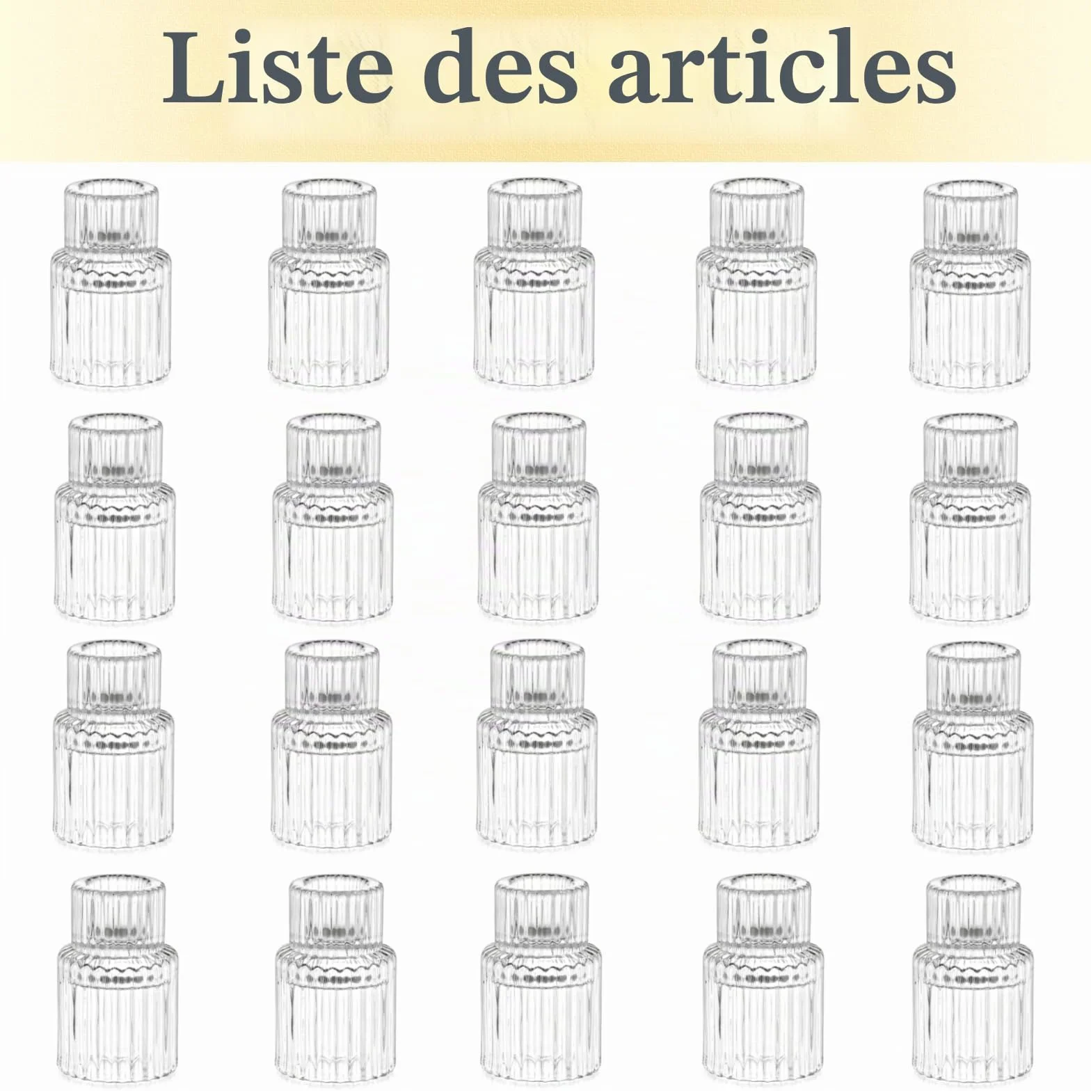 Hewory 20pcs Bougeoirs en Verre Côtelés Modernes pour Bougies de Chandelier